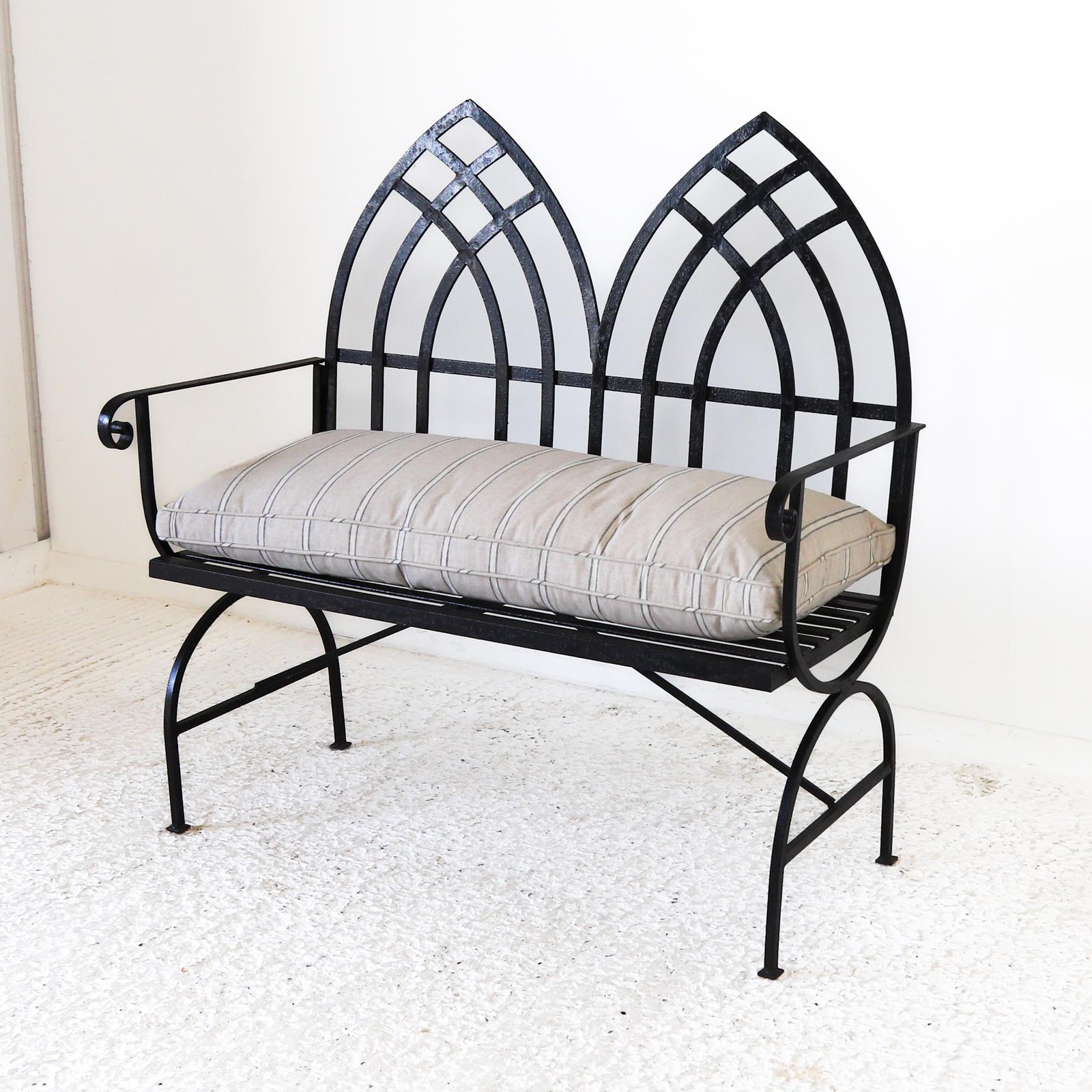 20th Century Gothic Style Iron Garden Bench Painted Black (1 of 10)