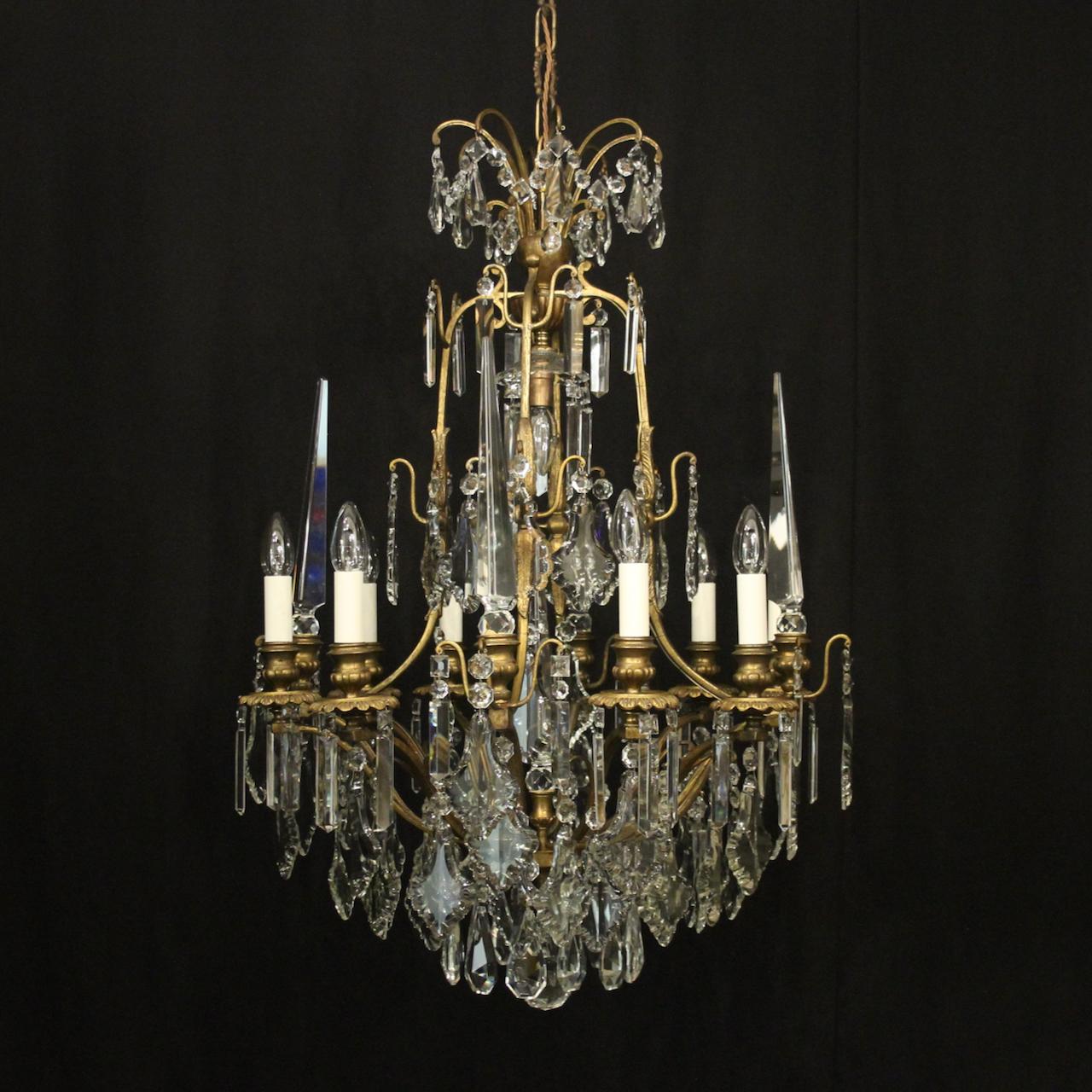 French Gilded & Crystal 9 Light Chandelier (1 of 10)