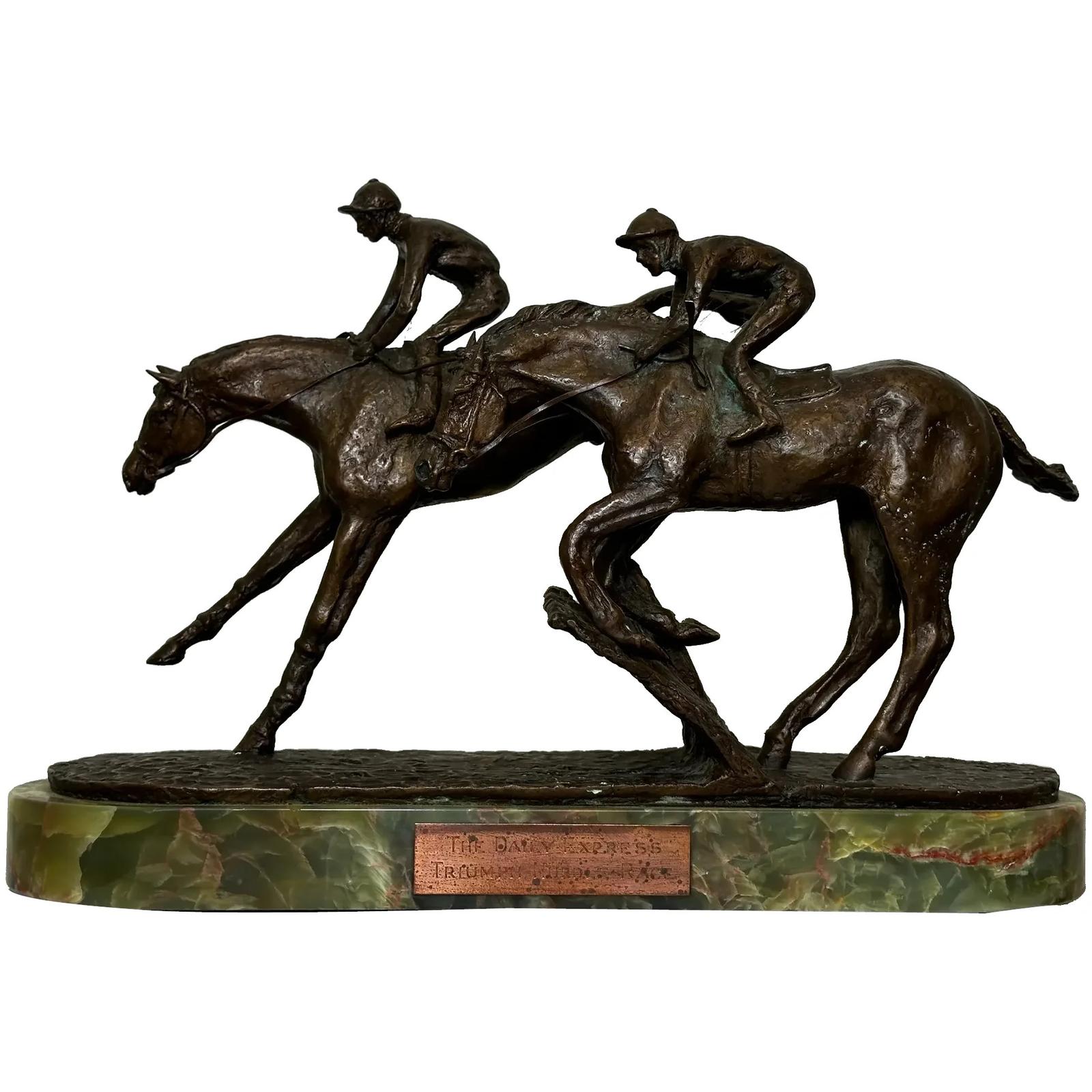 Racing Bronze Race Horses & Jockeys Jumping Fence Steeple Chase Triumph Hurdle Sculpture (1 of 65)