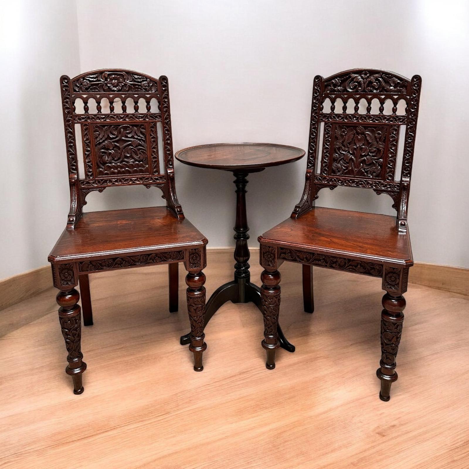 Antique Mahogany Hall Chairs / Set of Two / Highly Carved c.1820 (1 of 10)