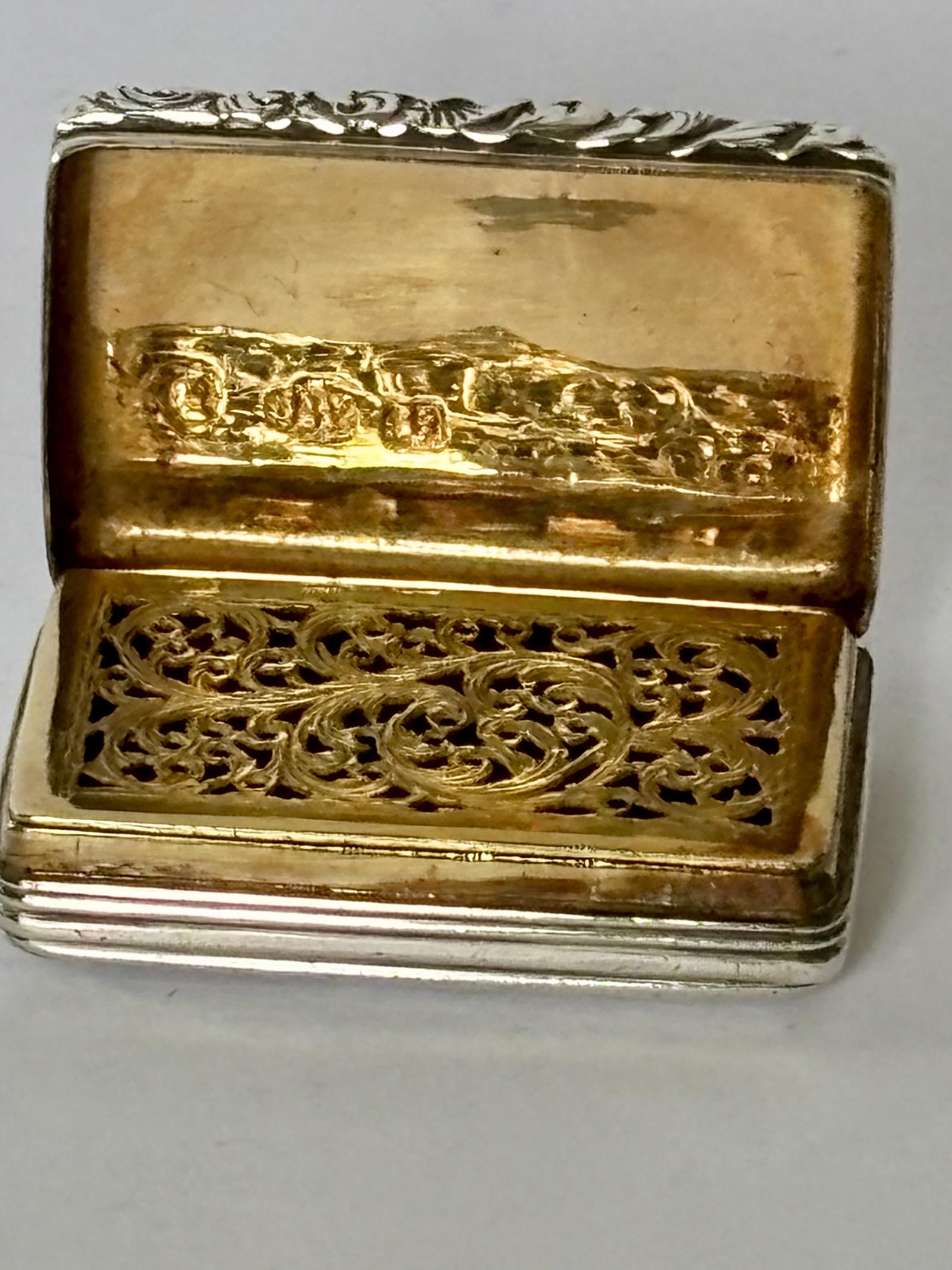 George IV Silver Gilt Vinaigrette - Joseph Willmore - Birmingham 1828 with Sponge (1 of 14) George IV Silver Gilt Vinaigrette - Joseph Willmore - Birmingham 1828 with Sponge (1 of 14)
