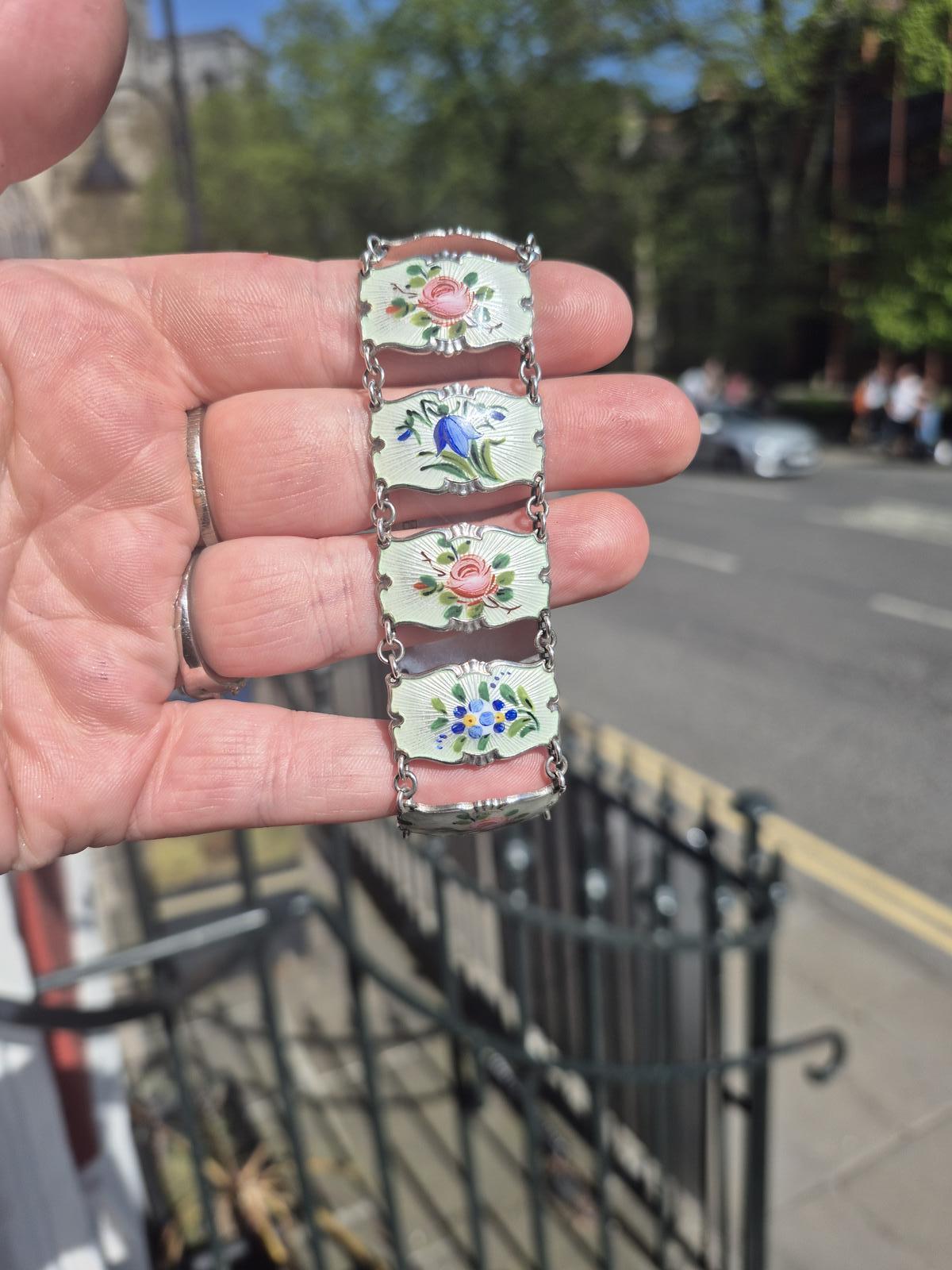 Vintage Norway Oslo Silver Guilloche Enamel Bracelet (1 of 5)