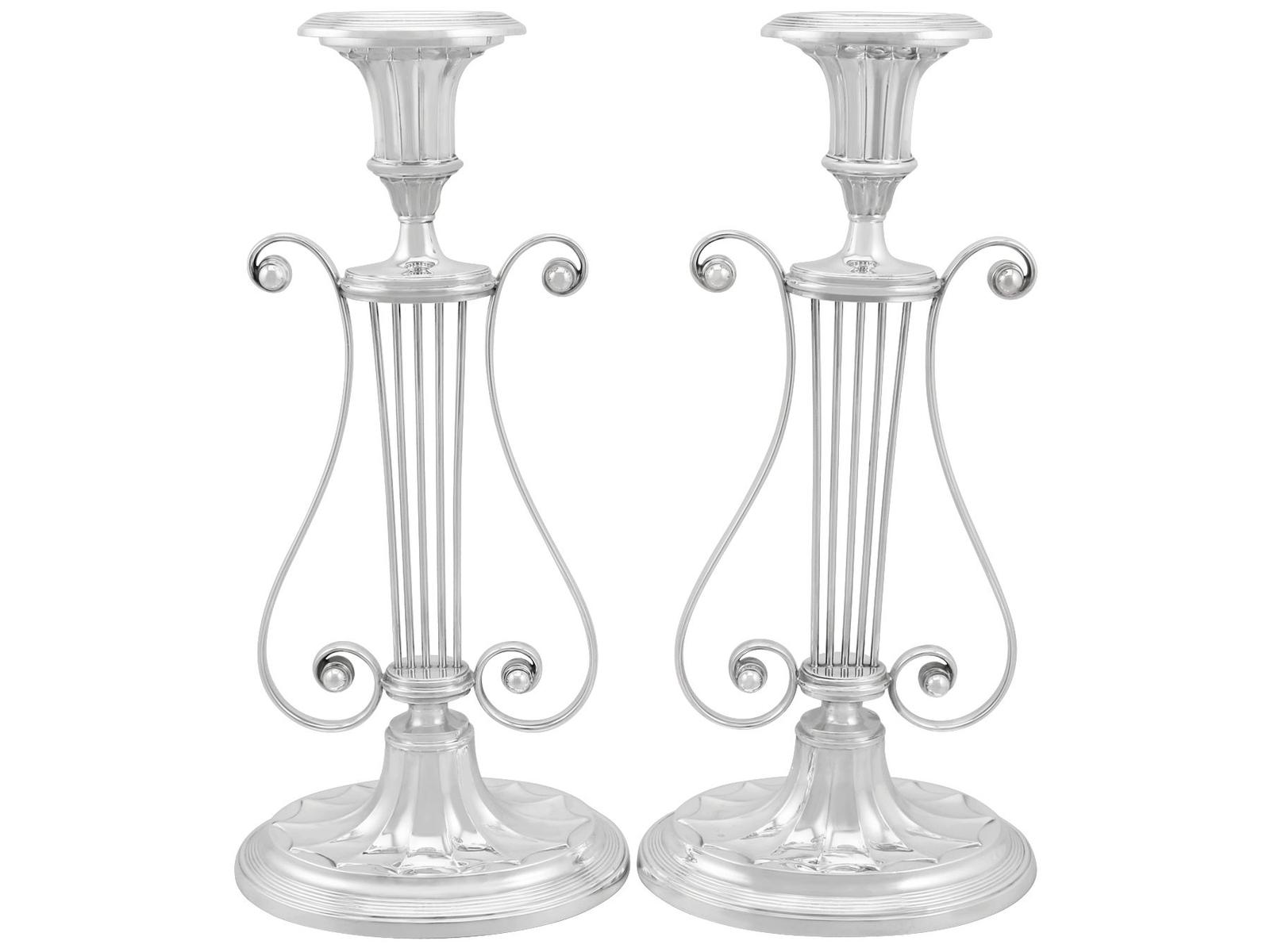 George V Sterling Silver Lyre Candlesticks 1928 (1 of 12)
