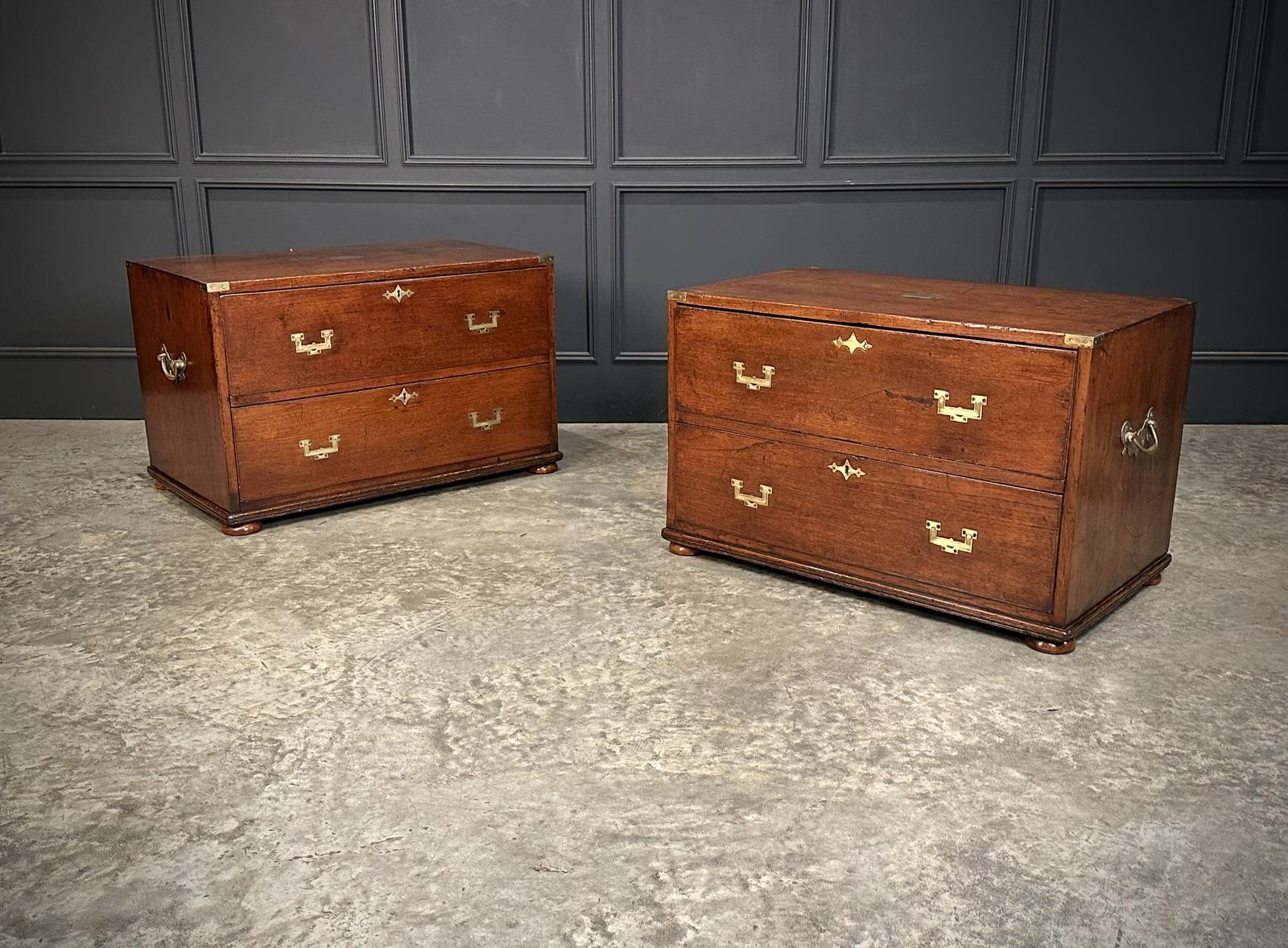 Rare Pair of Regency Teak Military Campaign Chests (1 of 16) Rare Pair of Regency Teak Military Campaign Chests (1 of 16)