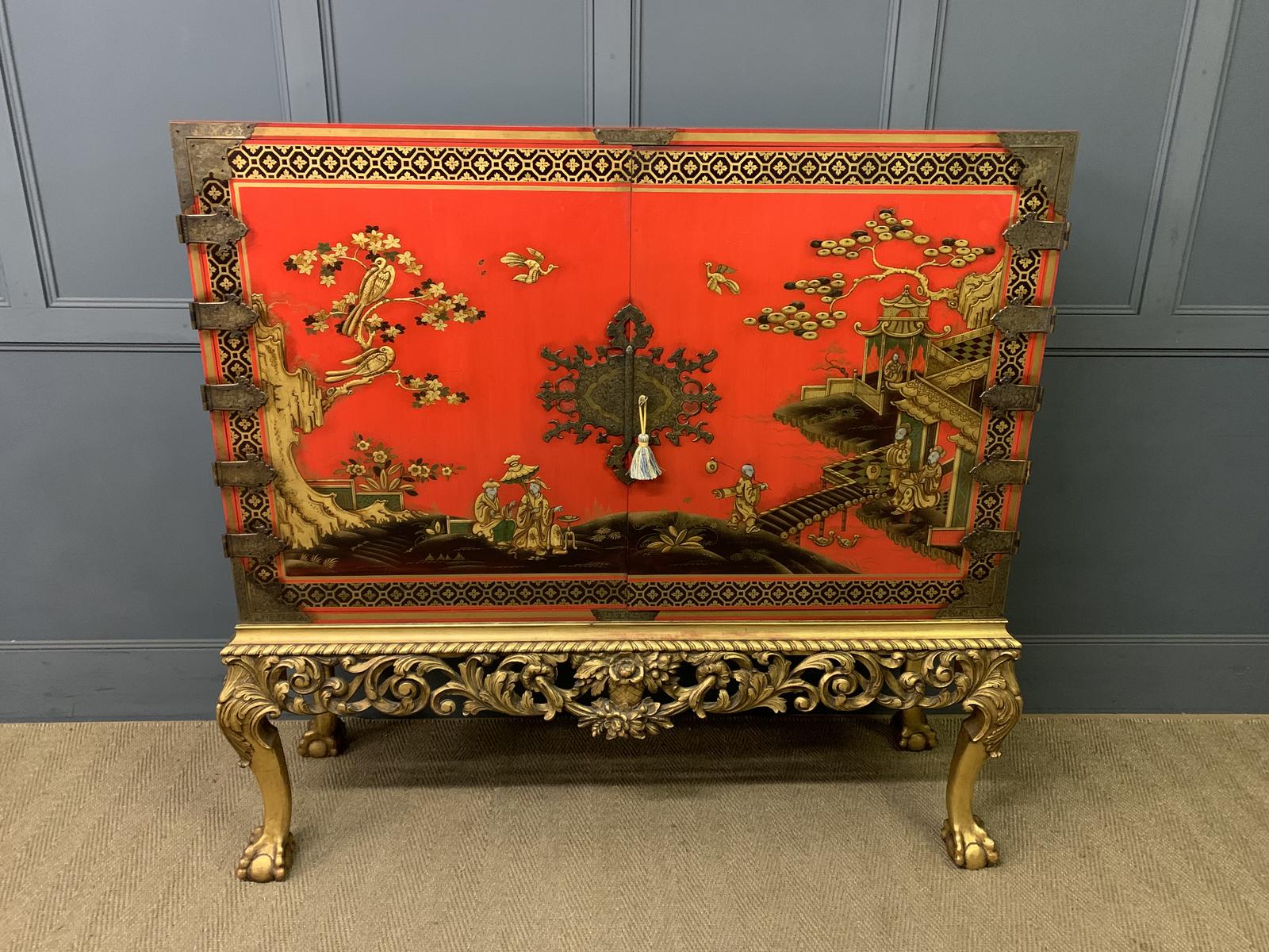 Red Lacquered Chinoiserie Cabinet on Stand (1 of 25)