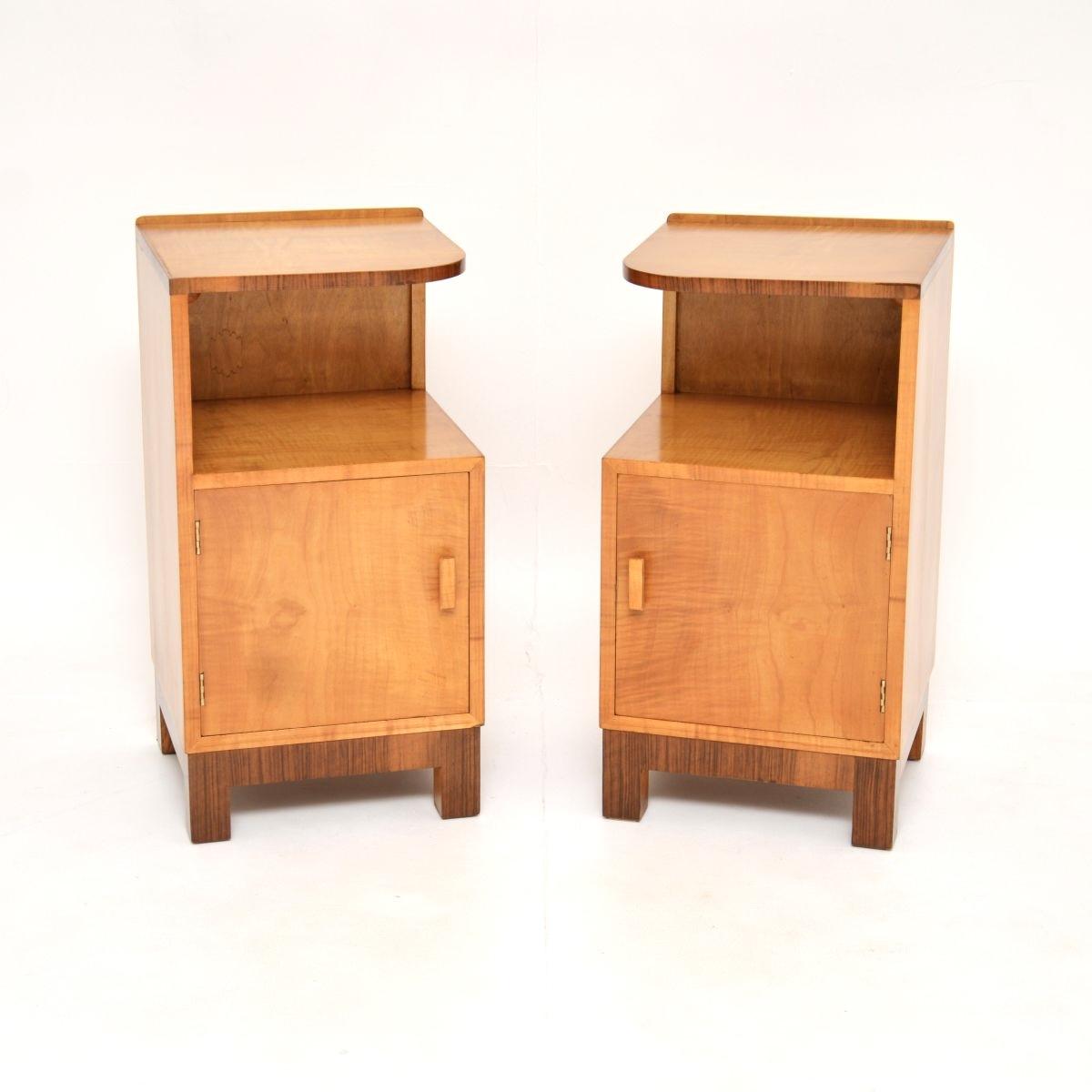 Pair of Swedish Art Deco Bedside Cabinets in Satin Birch & Walnut (1 of 9)