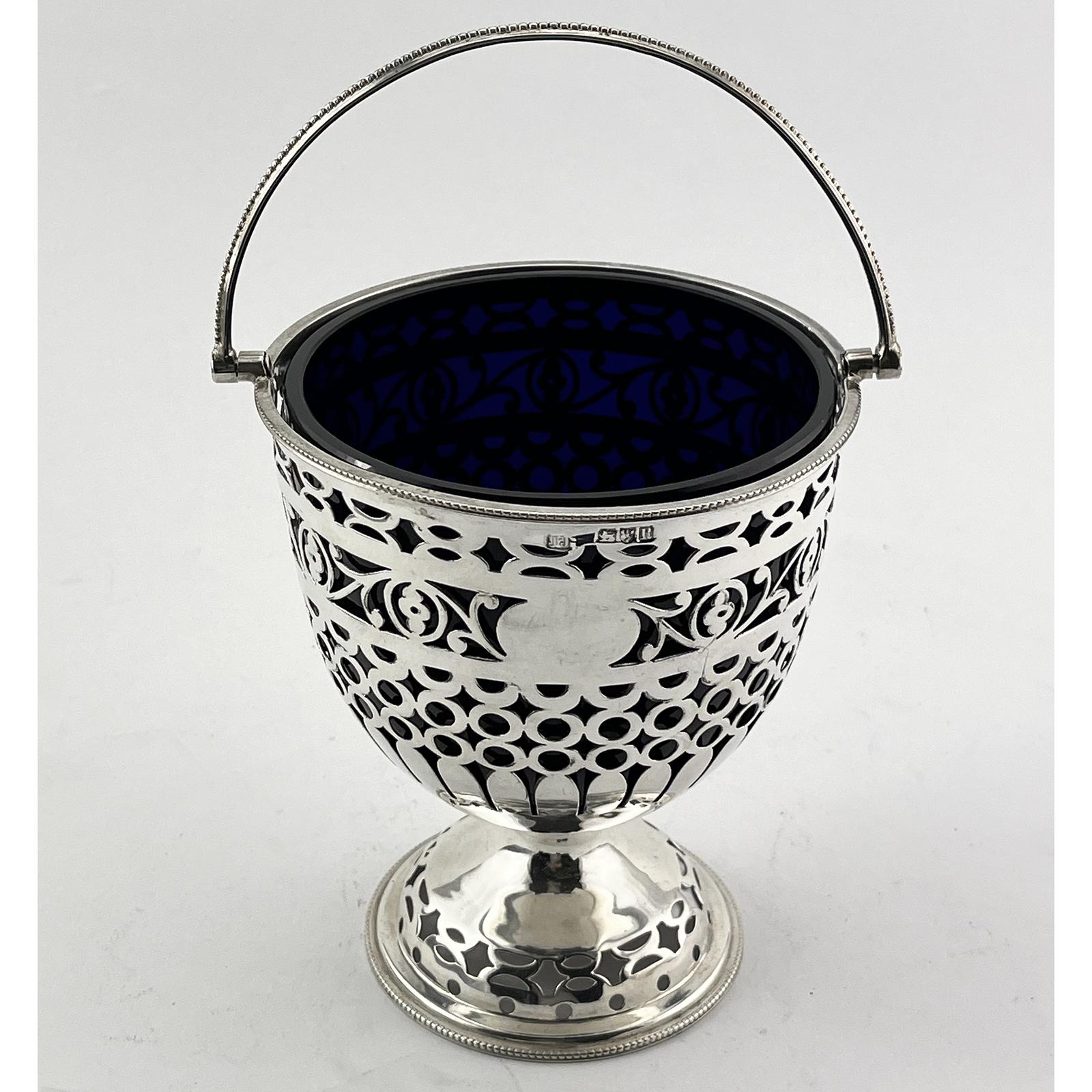 Chester Silver Sugar Basket with Bristol Blue Glass Liner (1 of 6)