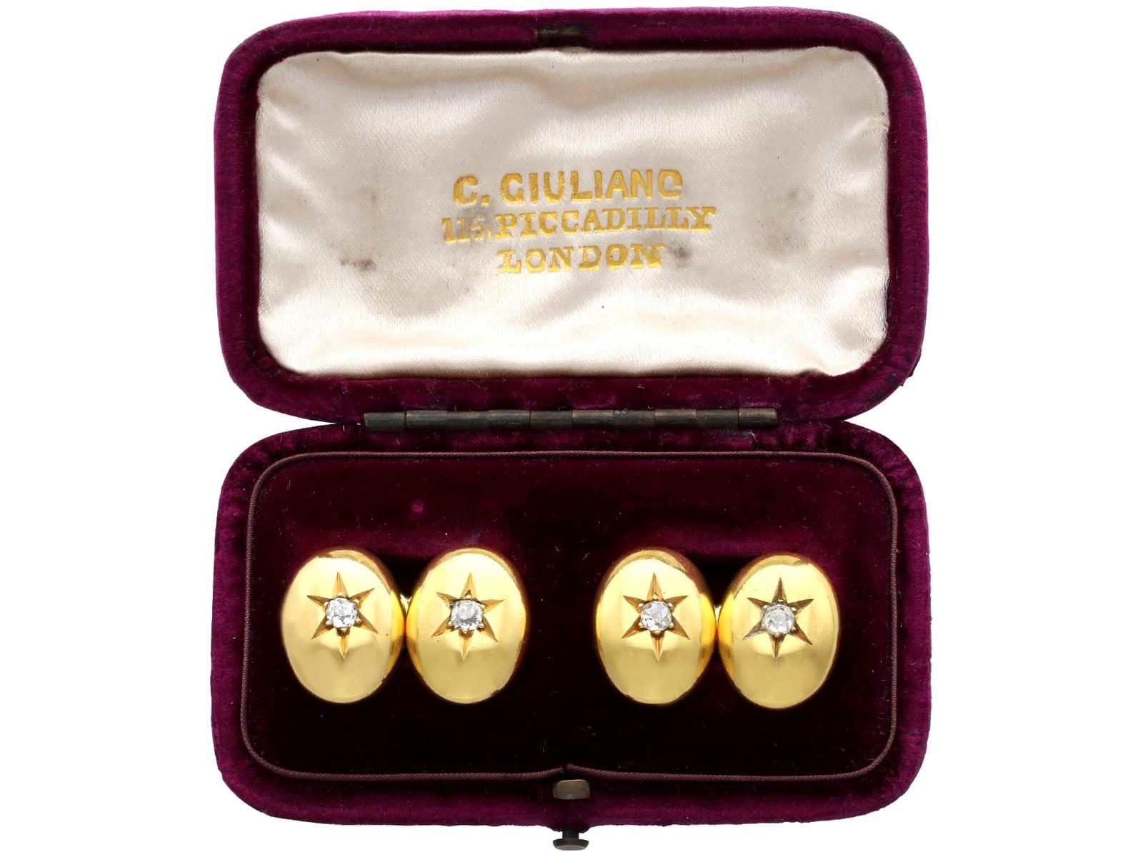 Antique 0.70ct Diamond & 18ct Yellow Gold Cufflinks c.1890 (1 of 11)