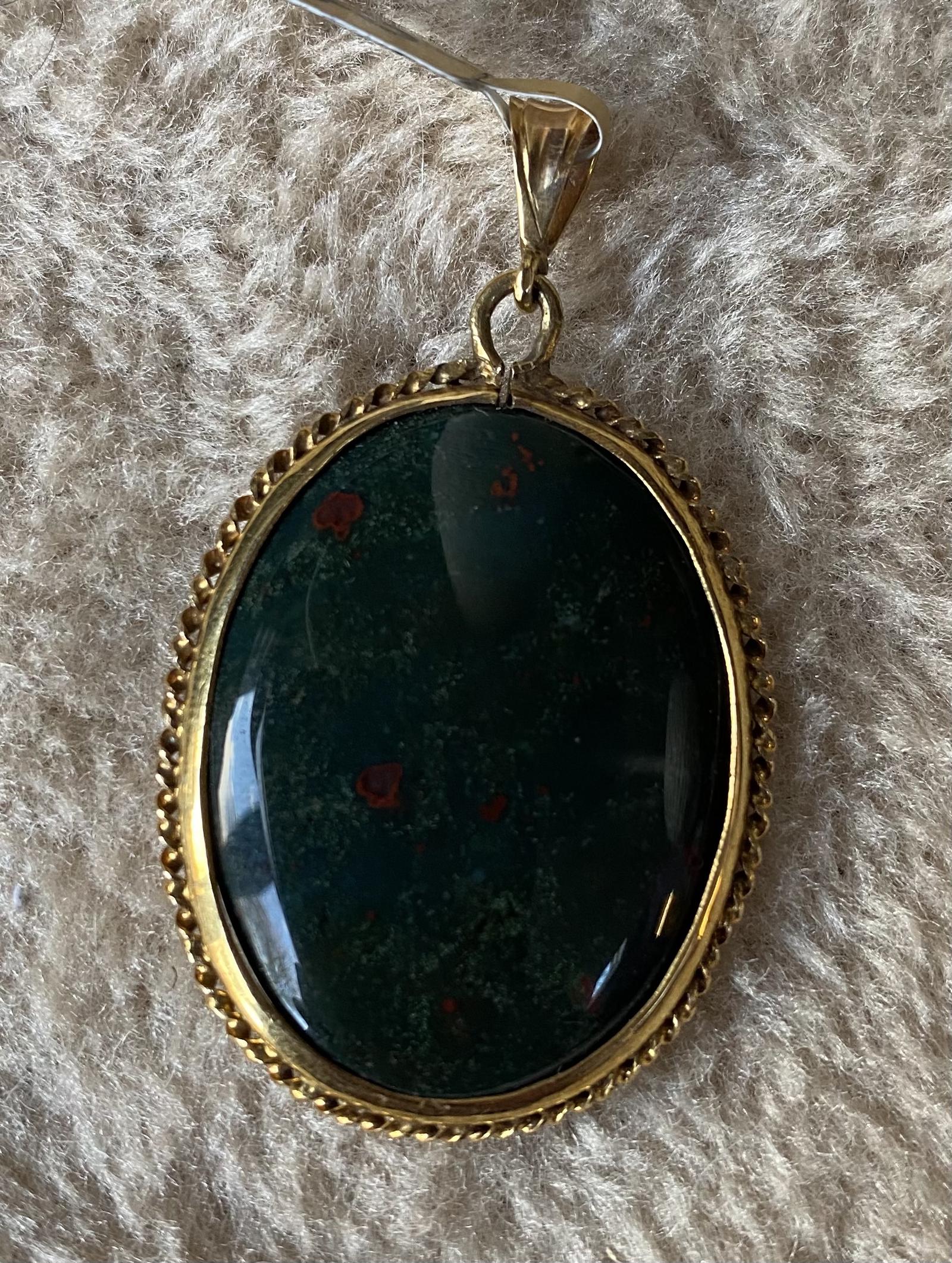 Mid Victorian Blood Stone and Yellow Metal Pendant (1 of 3)