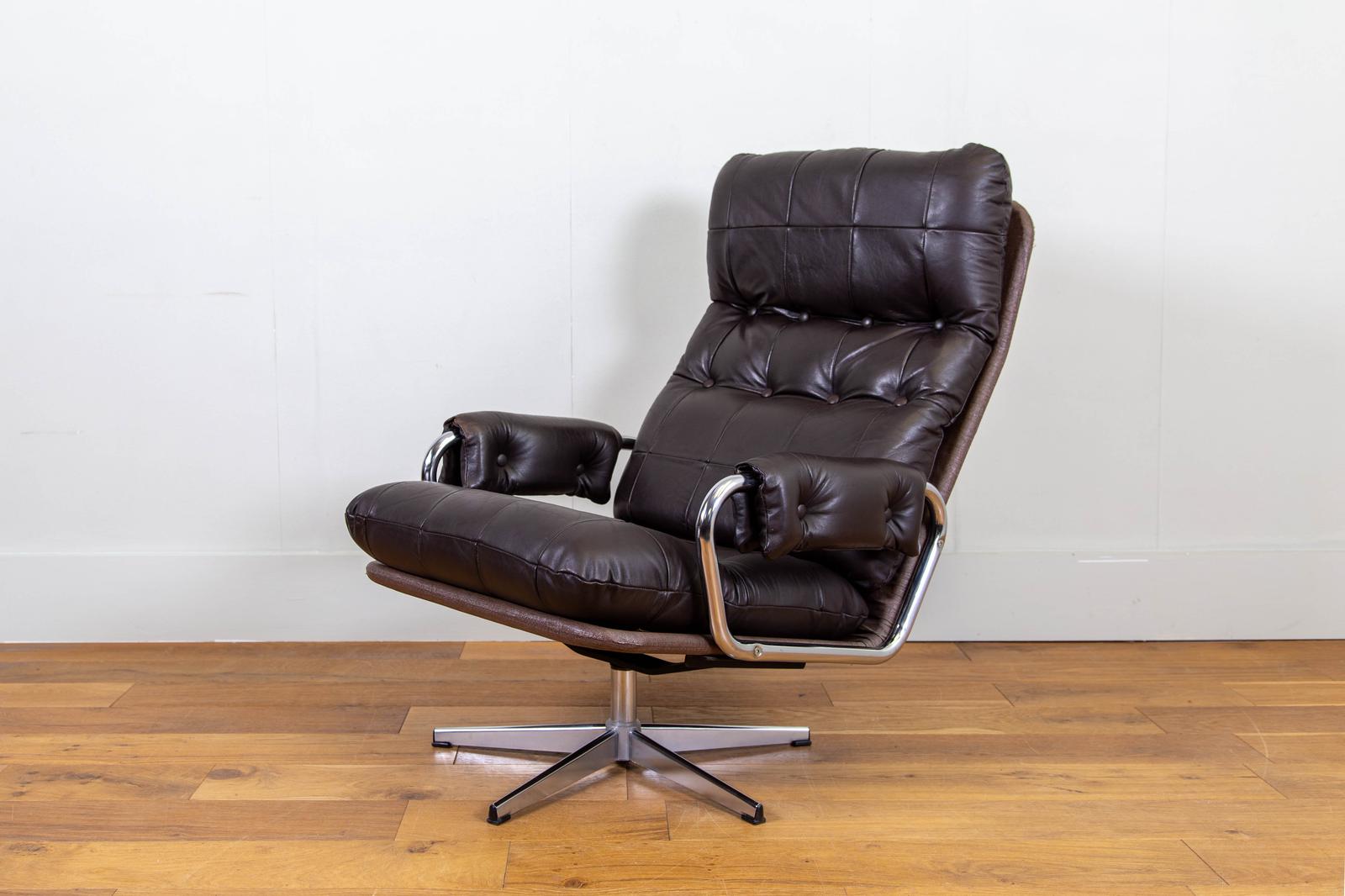 Vintage Brown Leather Patchwork Swivel Armchairs c.1970 (1 of 12) Vintage Brown Leather Patchwork Swivel Armchairs c.1970 (1 of 12)