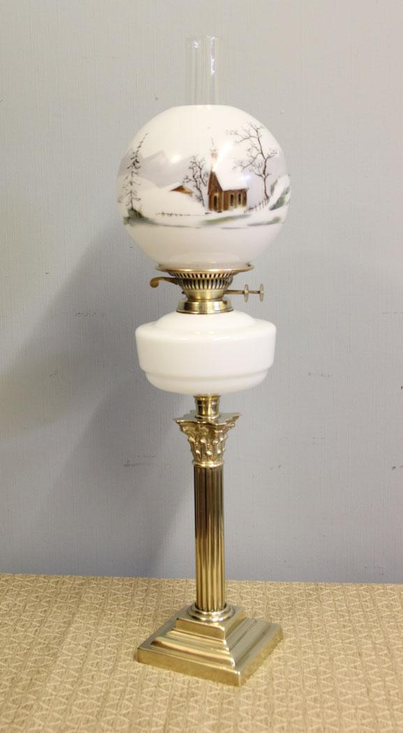 Antique Corinthian Column Oil Lamp Snow Winter Scene Shade (1 of 14) Antique Corinthian Column Oil Lamp Snow Winter Scene Shade (1 of 14)