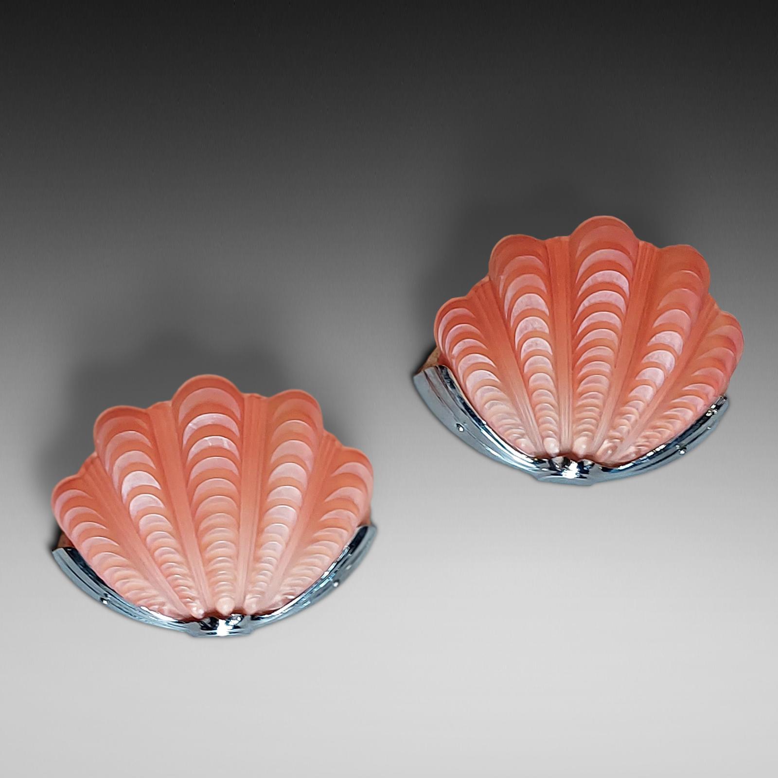 Pair of Art Deco Rose Pink Glass Clam Shell Wall Lights (1 of 6) Pair of Art Deco Rose Pink Glass Clam Shell Wall Lights (1 of 6)