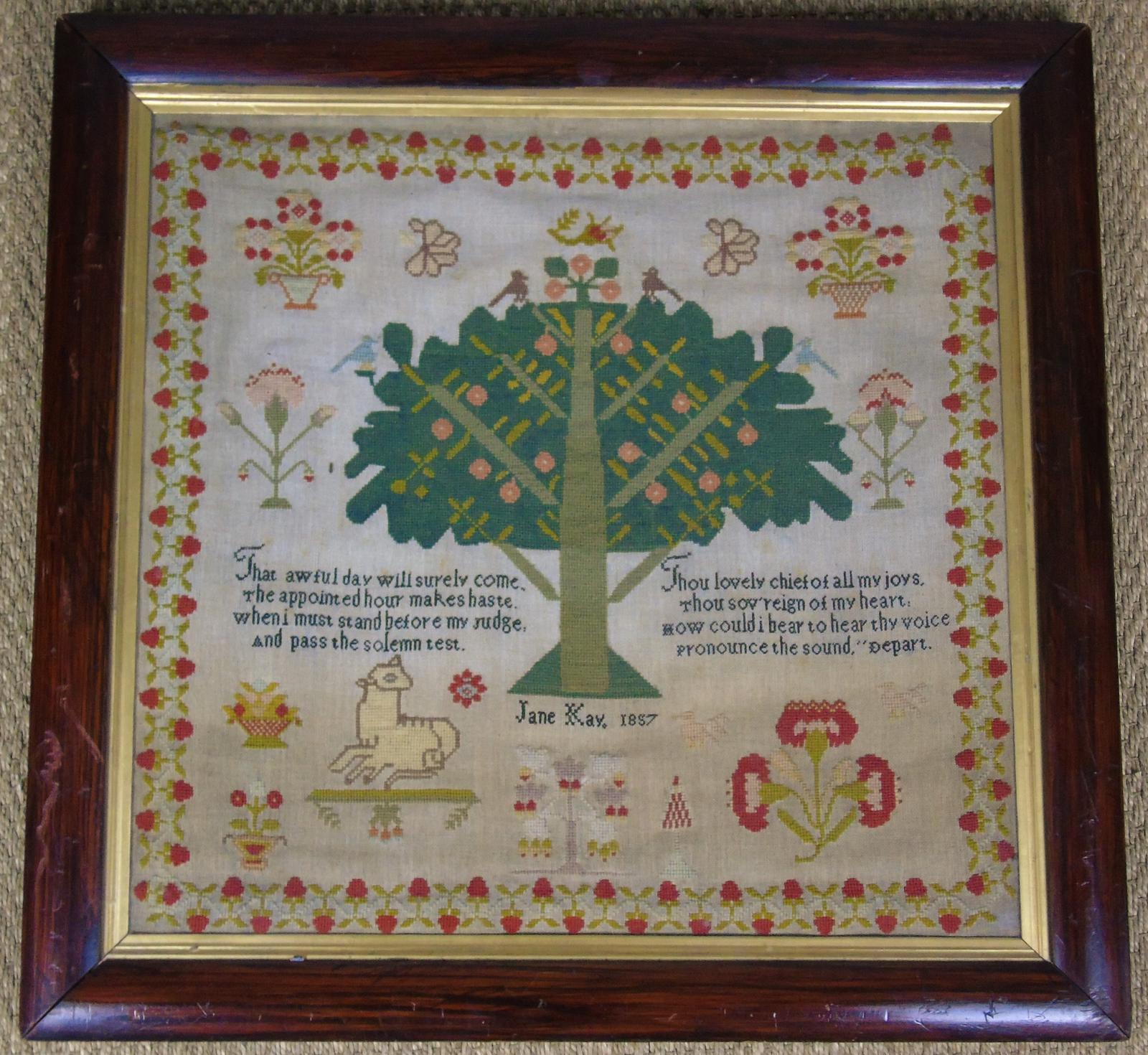 Good 19th Century Embroidery Sampler by Jane Kay 1897 (1 of 8)