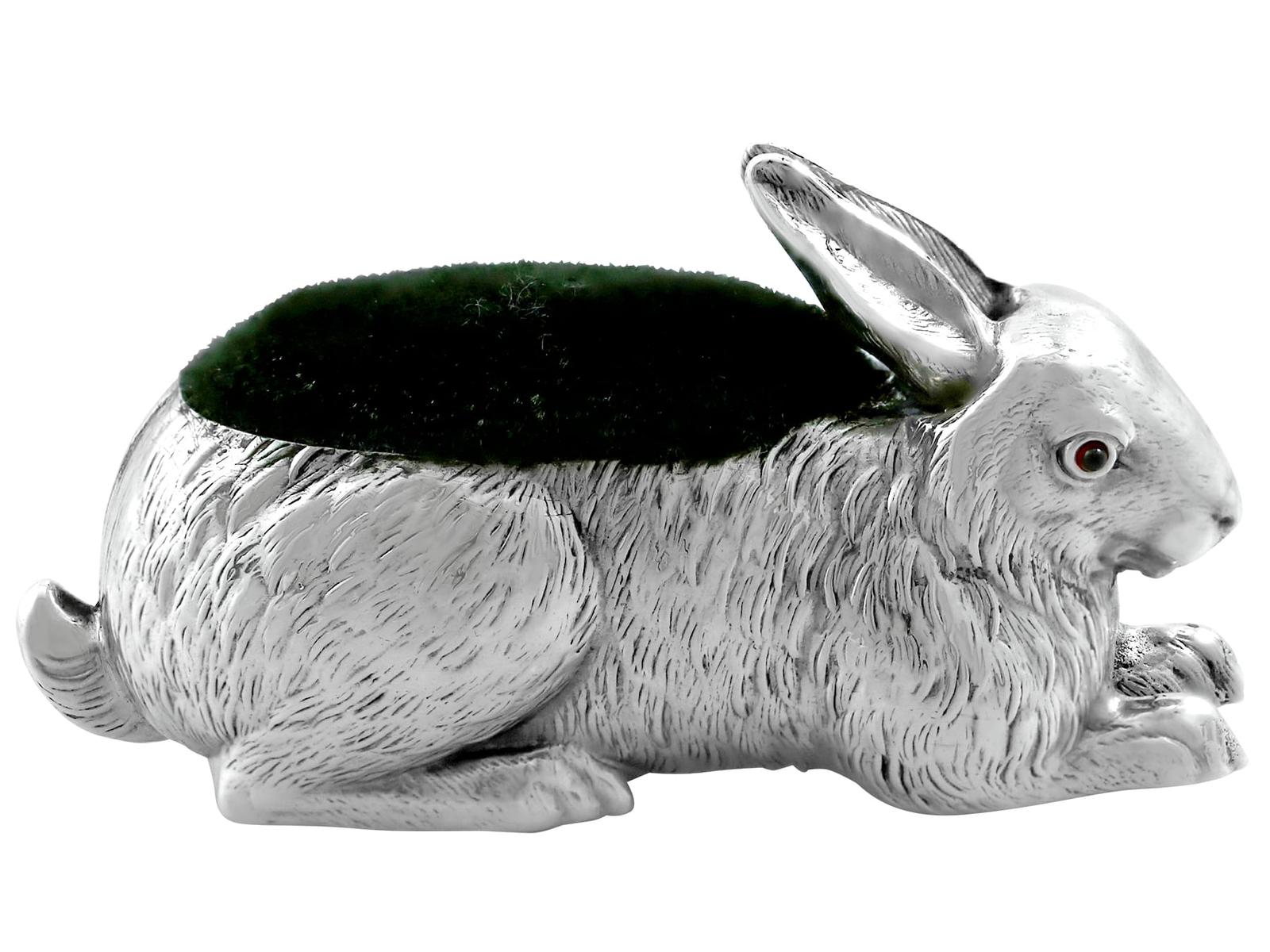 Antique Edwardian Sterling Silver Rabbit Pin Cushion 1908 (1 of 10)