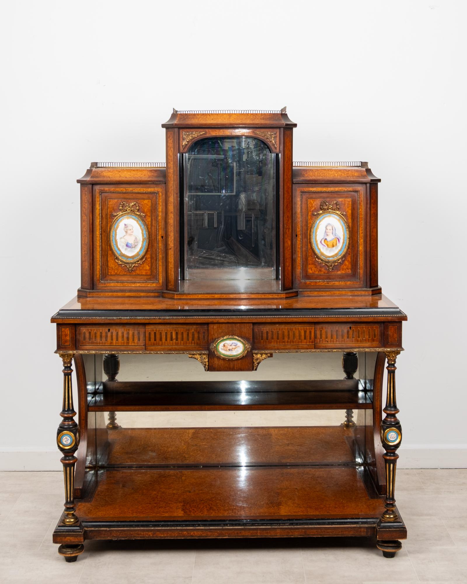 Antique French Amboyna & Ebonised Bonheur Du Jour Writing Desk With Porcelain Plaques c.1880 (1 of 11) Antique French Amboyna & Ebonised Bonheur Du Jour Writing Desk With Porcelain Plaques c.1880 (1 of 11)