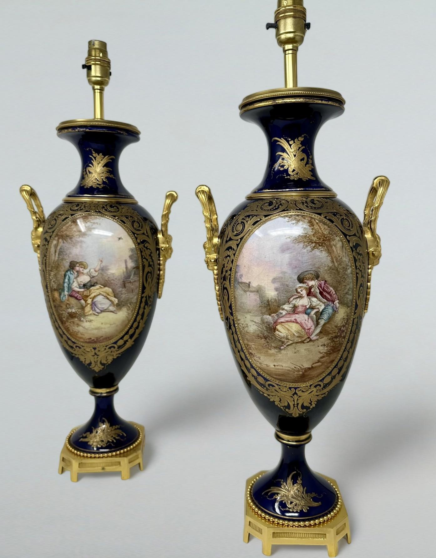 Pair Antique French Sèvres Porcelain Ormolu Gilt Bronze Dore Table Urn Lamps (1 of 11)