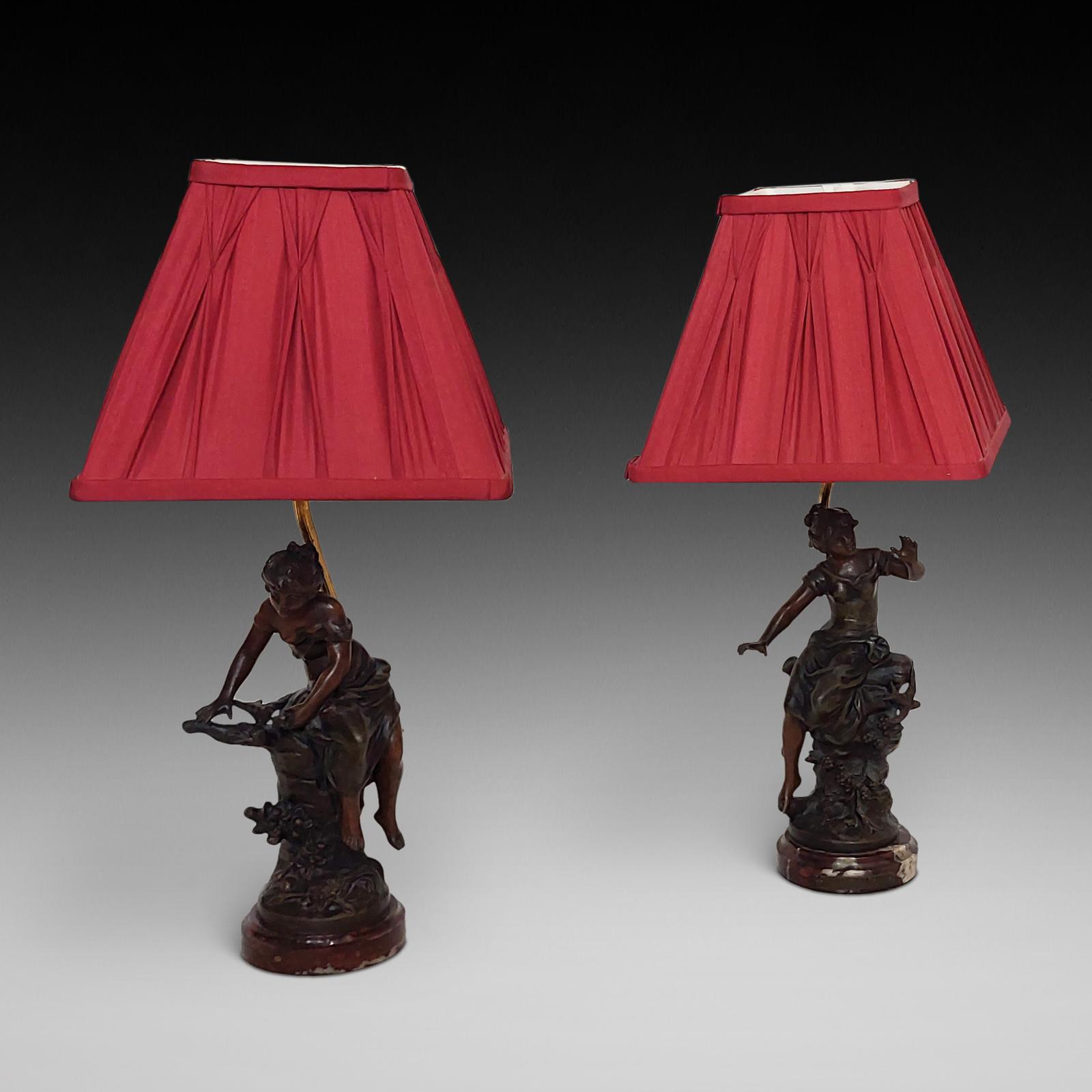 Pair of Late 19th Century French Bronze Figural Table Lamps (1 of 12)