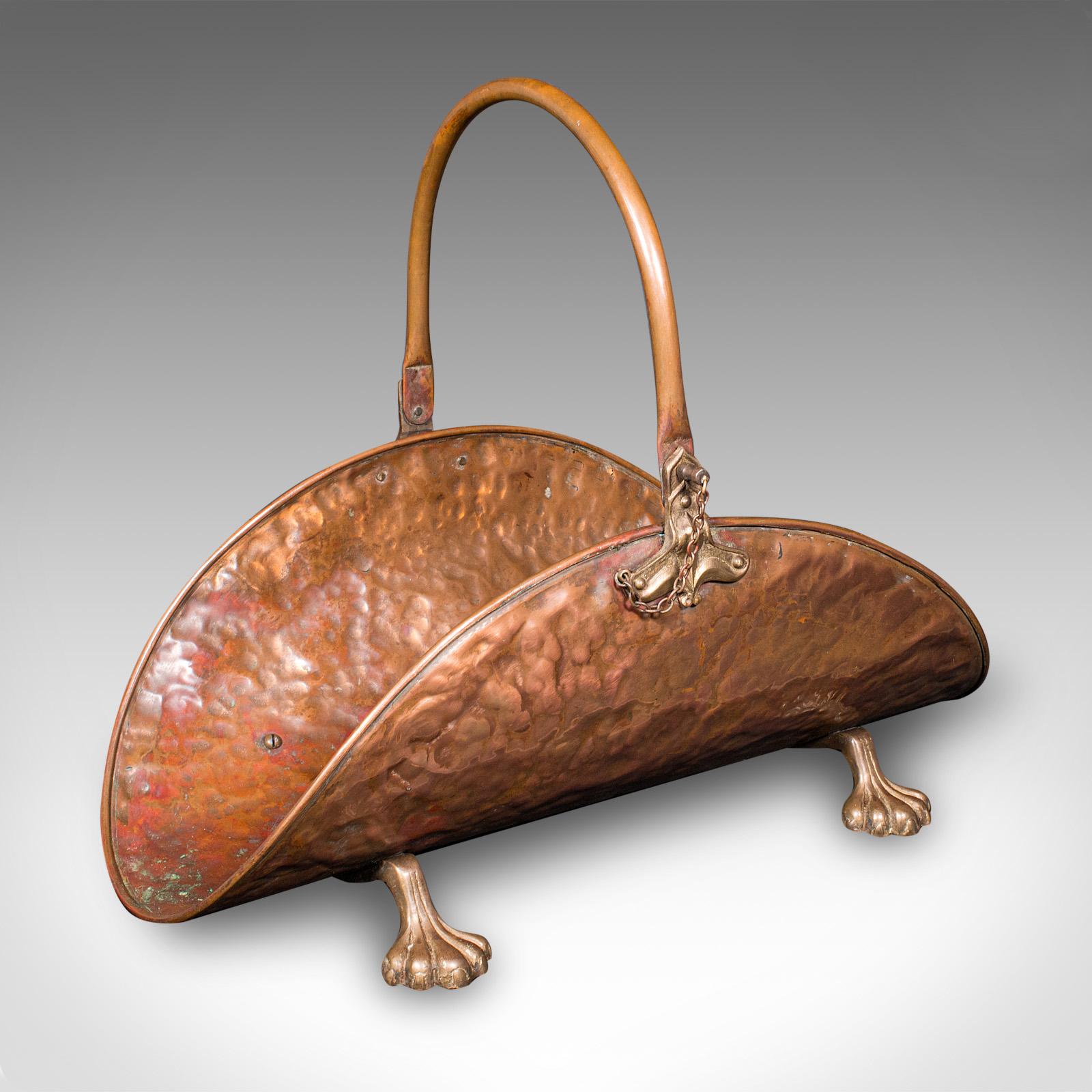 Antique Log Layer, English, Copper, Brass, Fireside Fuel Tray - Victorian c.1870 (1 of 8)