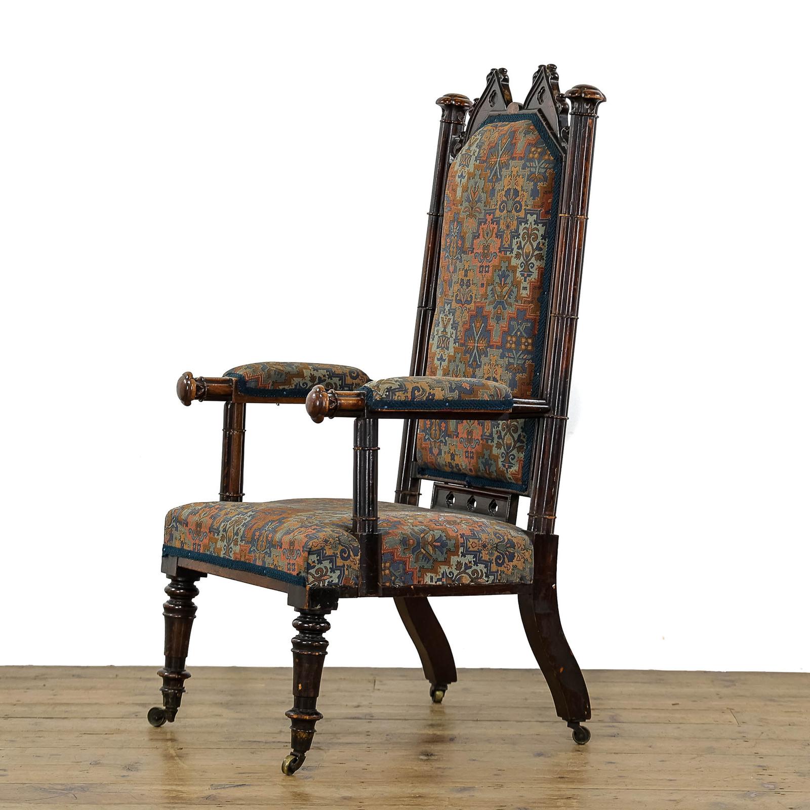 Antique 19th Century Upholstered Gothic Armchair (1 of 7)