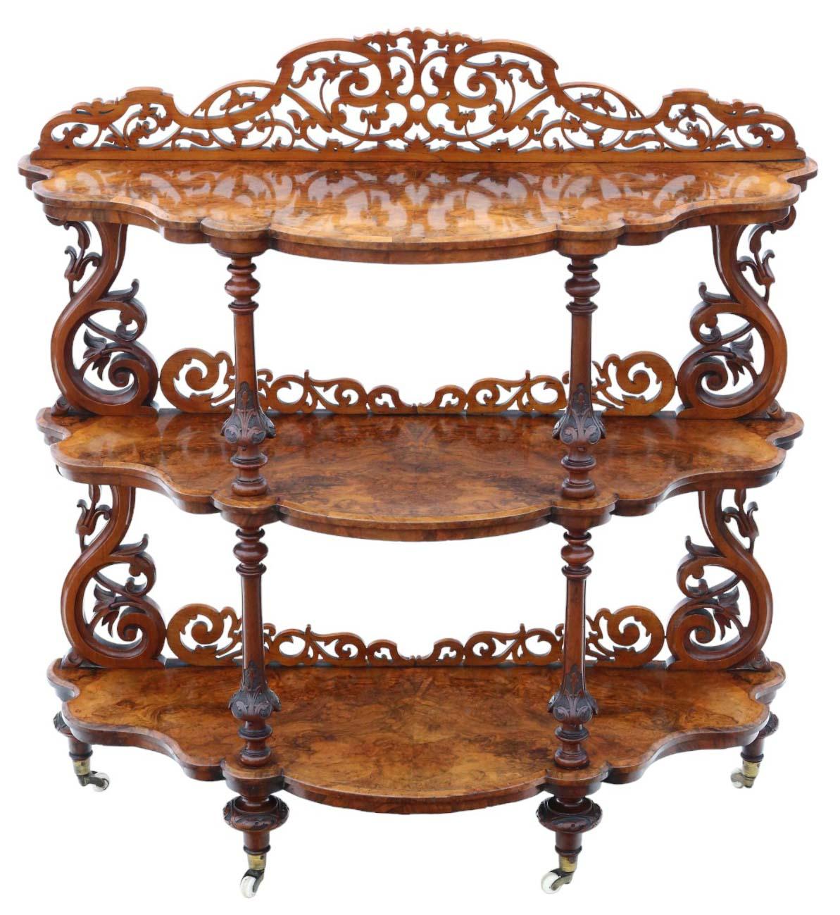 19th Century Burr Walnut Demi-lune Console Table - Fine Quality Antique Display Serving Whatnot (1 of 8)
