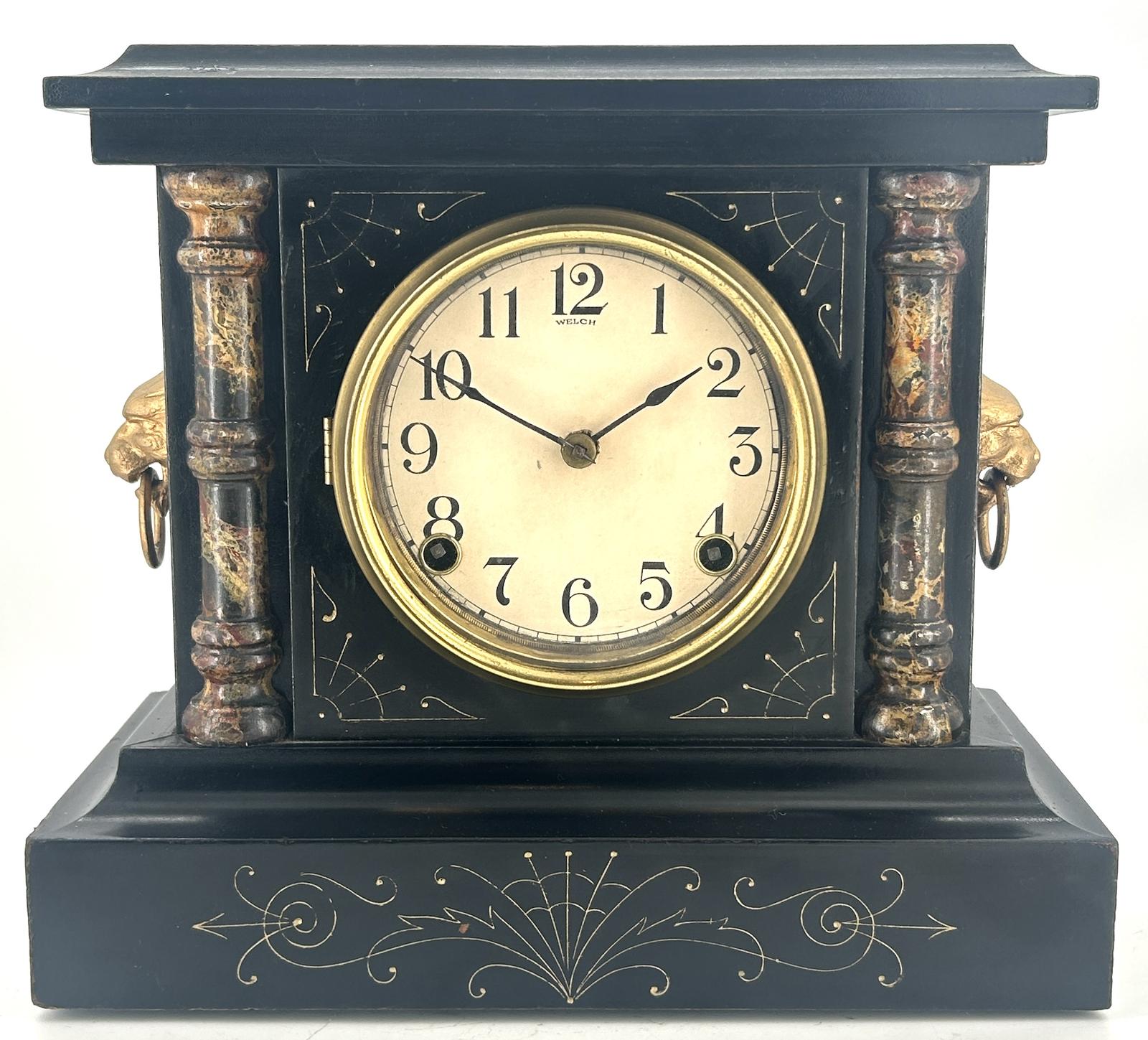 Stunning Architectural American Slate Mantel Clock  by Welch - Ca1900 (1 of 15)