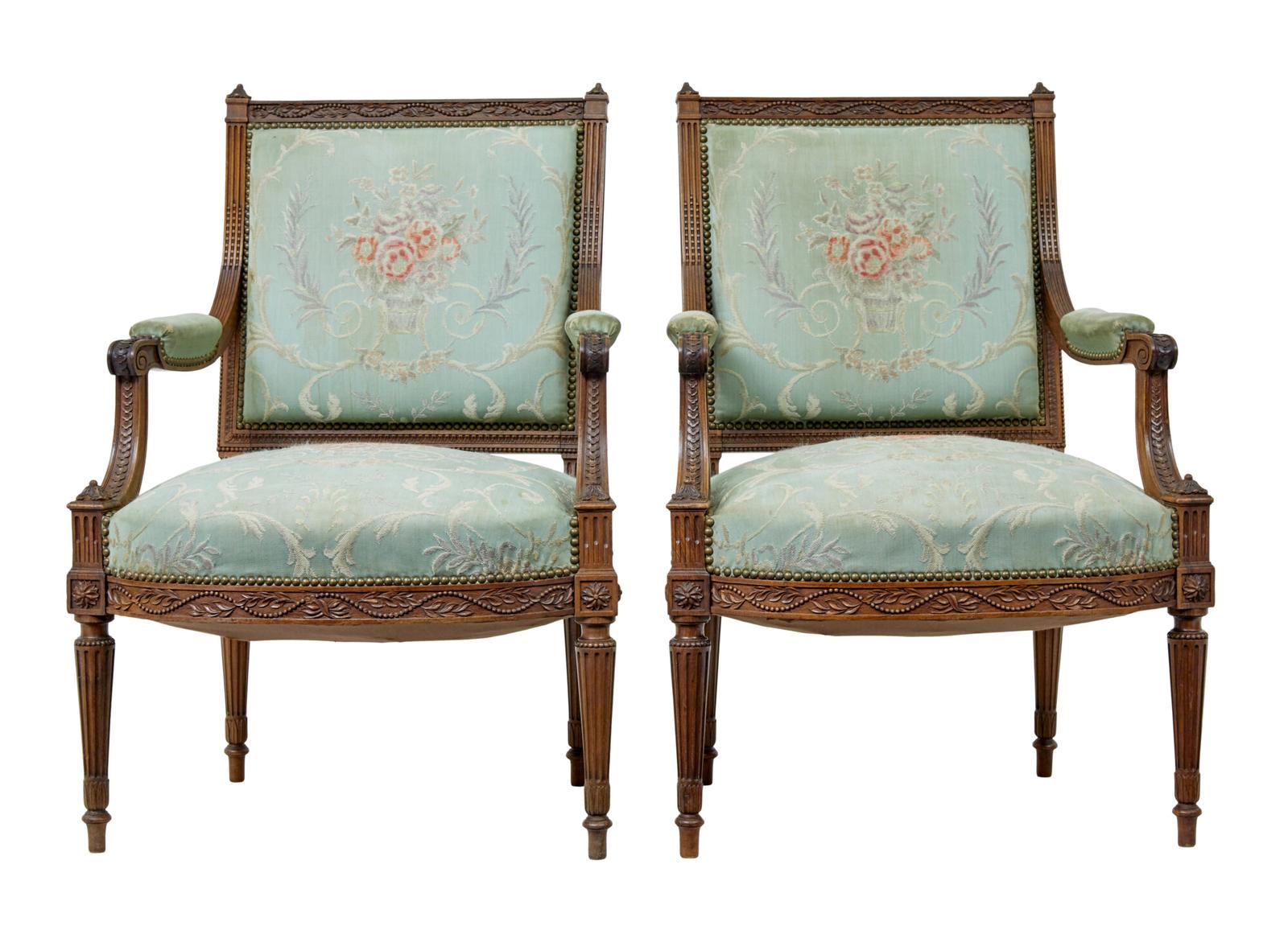 Pair of 19th Century French Carved Walnut Armchairs (1 of 8)