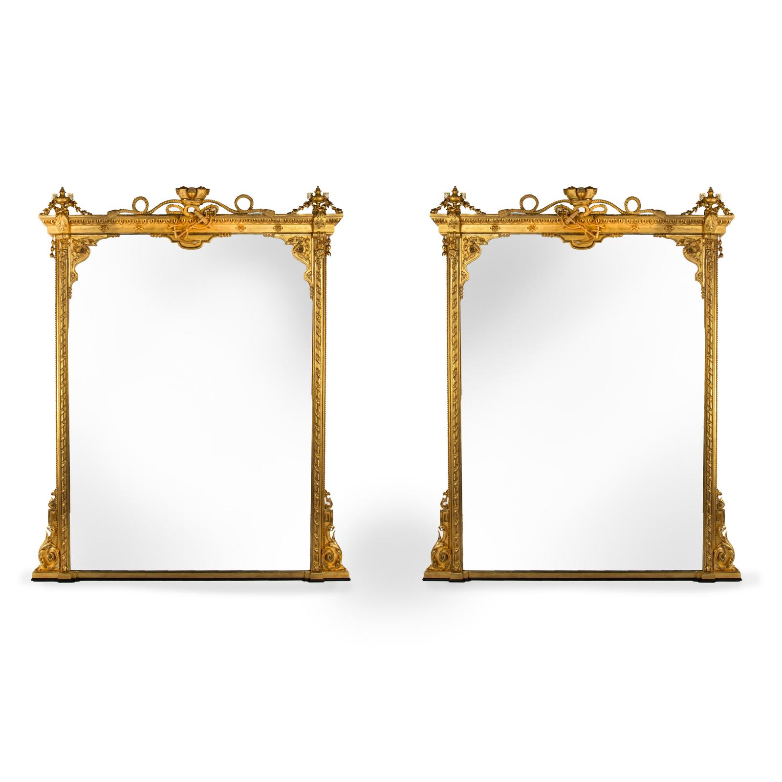 Fine Pair of Giltwood Overmantel Mirrors with Emblems of the Royal Naval Club, Portsmouth, Supplied by G. Wendover & Co 1869 (1 of 9) Fine Pair of Giltwood Overmantel Mirrors with Emblems of the Royal Naval Club, Portsmouth, Supplied by G. Wendover & Co 1869 (1 of 9)