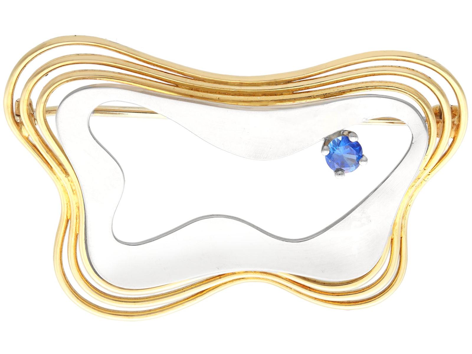 Vintage 0.22ct Sapphire 18ct Yellow & White Gold Brooch c.1960 (1 of 9)