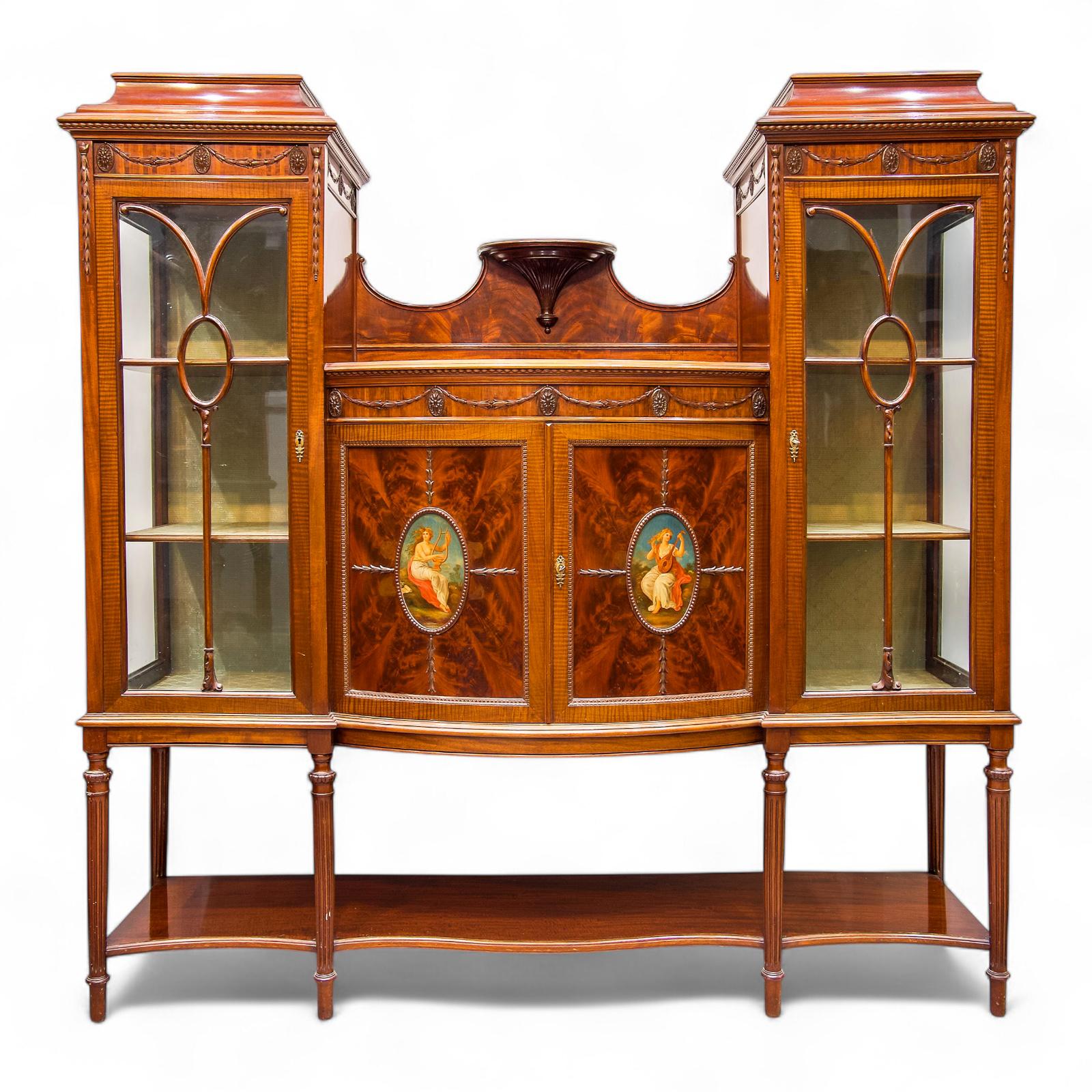 Antique Flamed Mahogany Side Cabinet With Painted Panels (1 of 10)