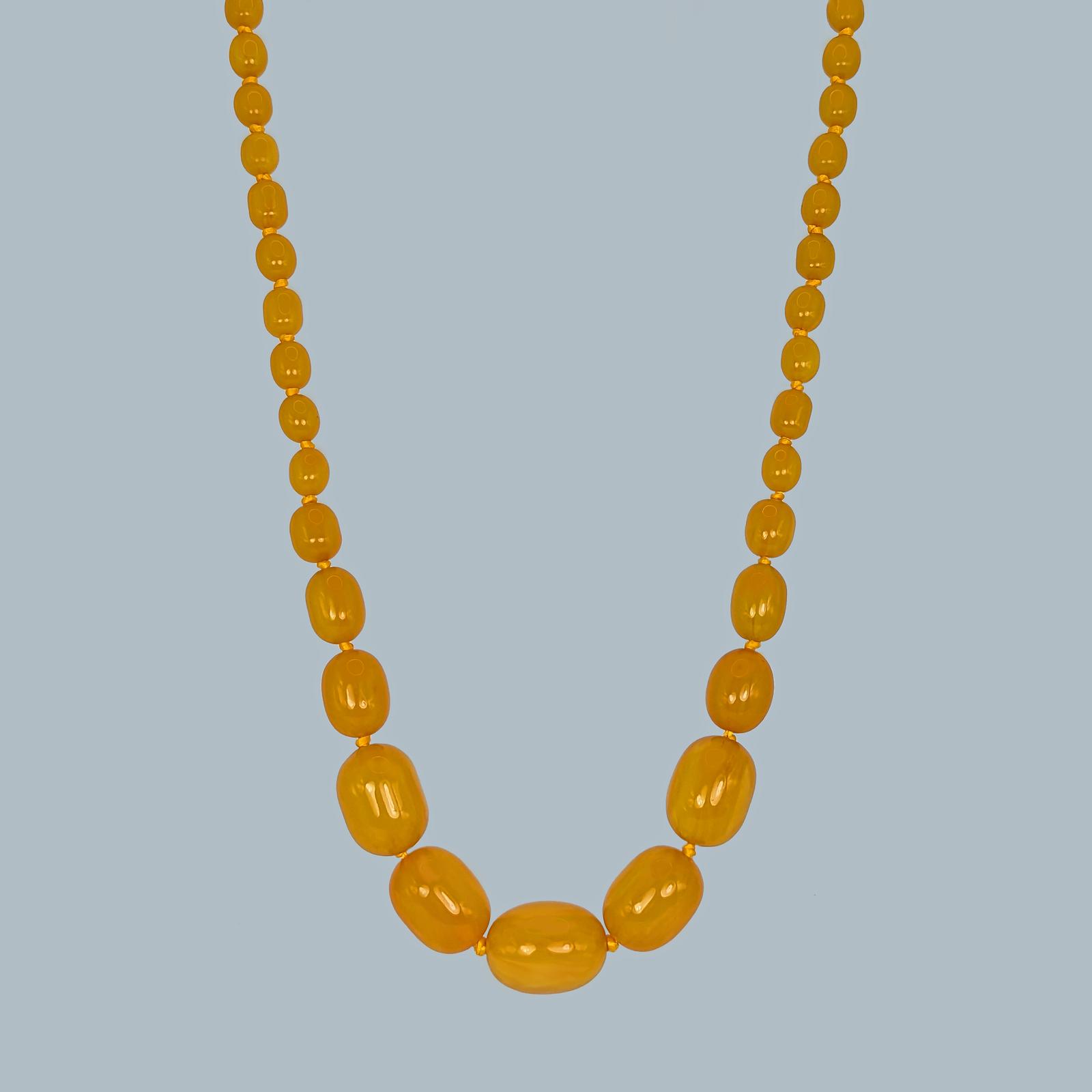 Antique Baltic Egg Yolk Amber Necklace 28" 80g Graduated Beads 1930s Vintage (1 of 6)