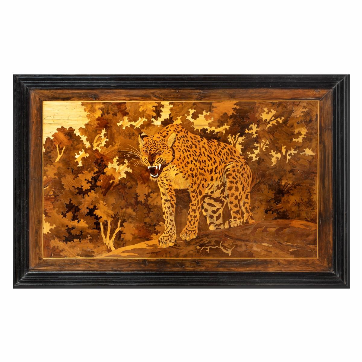 Art Deco Marquetry Panel of a Jaguar (1 of 5)