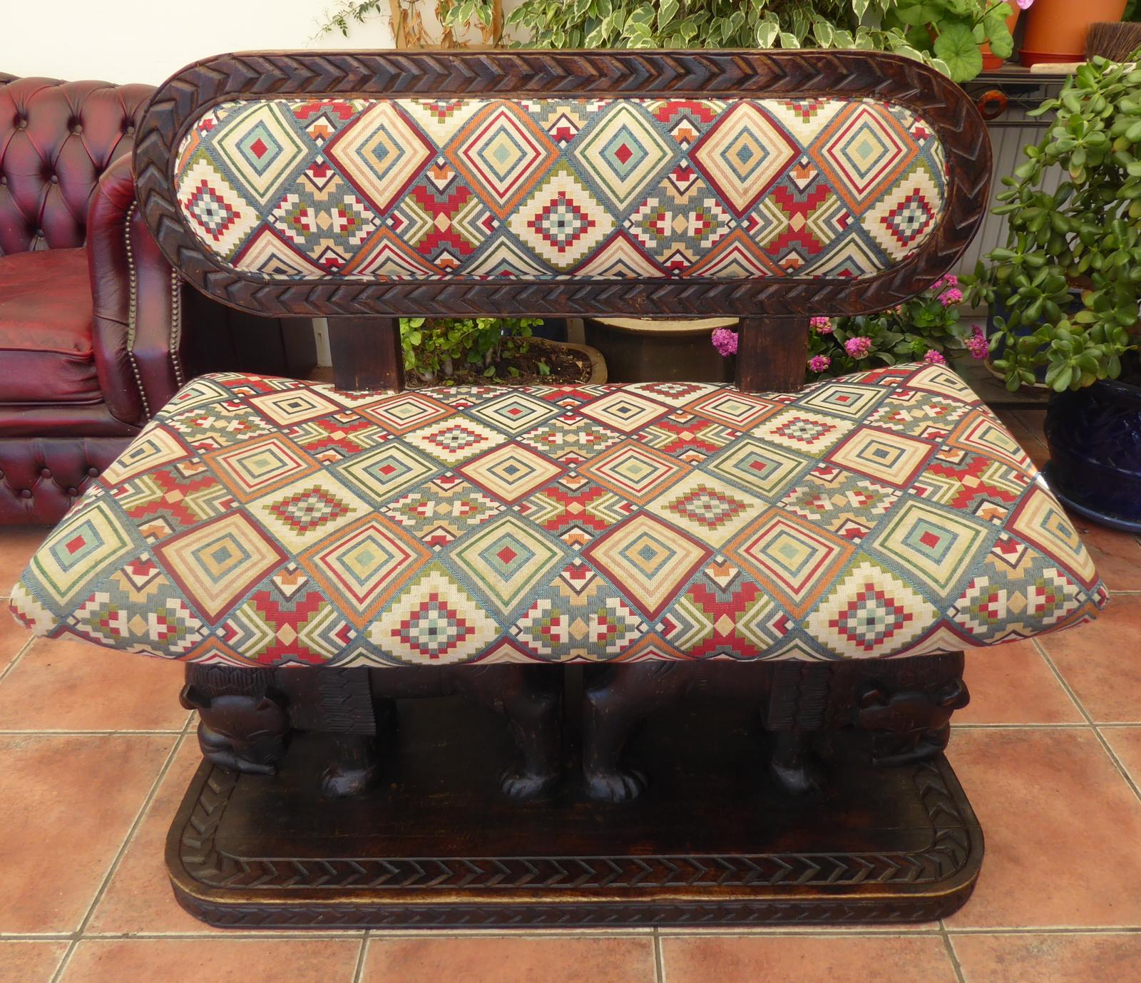 African Tribal Bench 1930s Aztec Material (1 of 16)