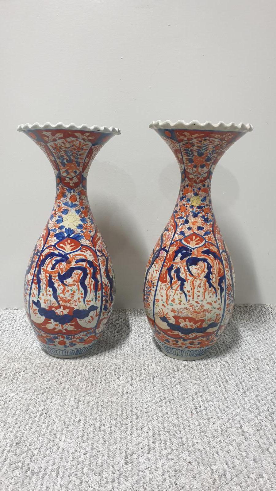 Large Pair of Wavy Edged Imari Vases (1 of 1)