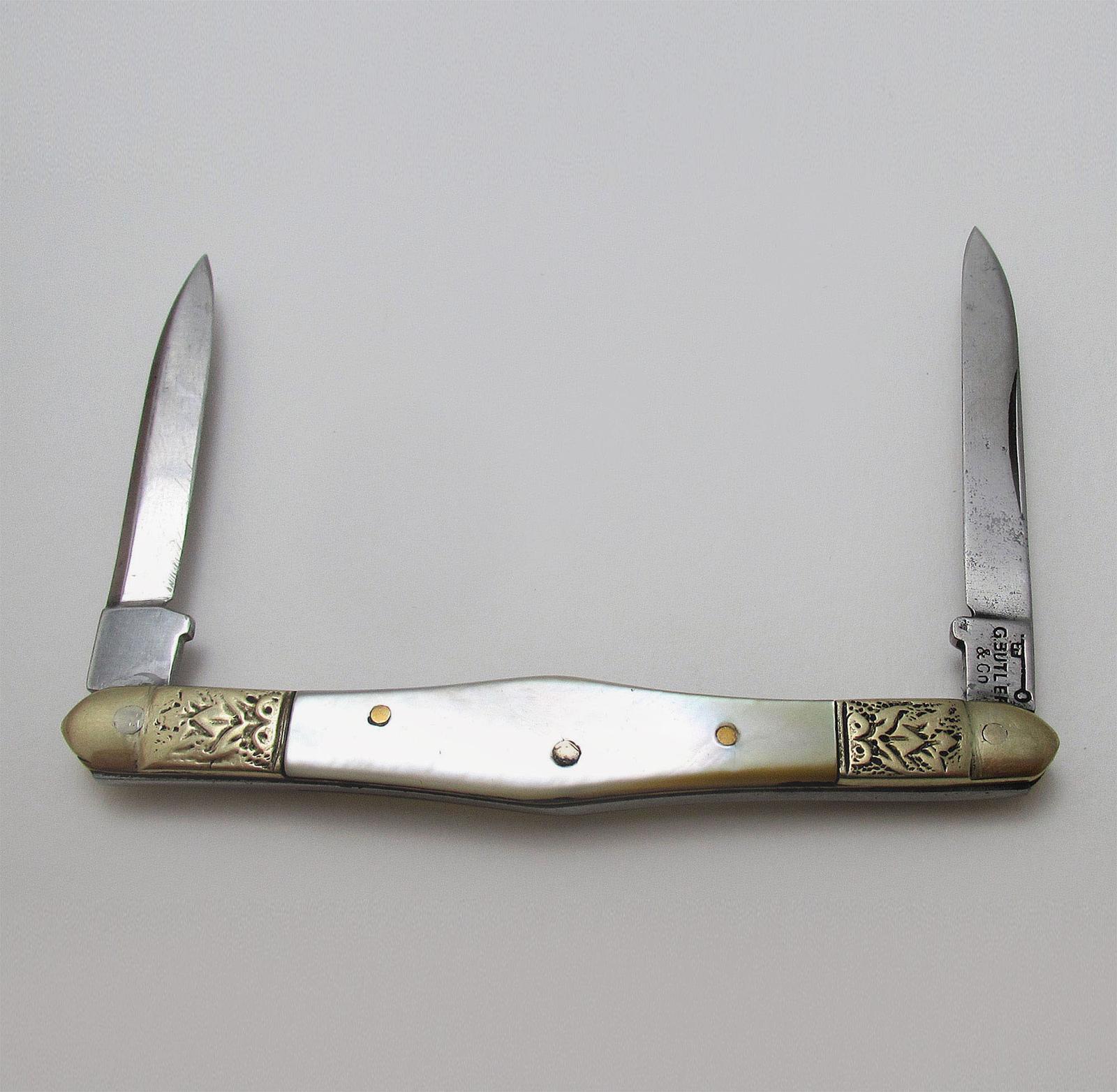 George Butler & Co Victorian Sheffield Mother of Pearl Double Bladed Folding Knife Quill Cutter Penknife c.1880 (1 of 7)