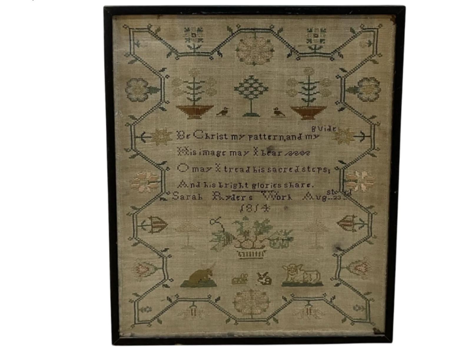 Georgian Needlework Sampler Plants,animals,verse & Birds C1814 (1 of 8) Georgian Needlework Sampler Plants,animals,verse & Birds C1814 (1 of 8)