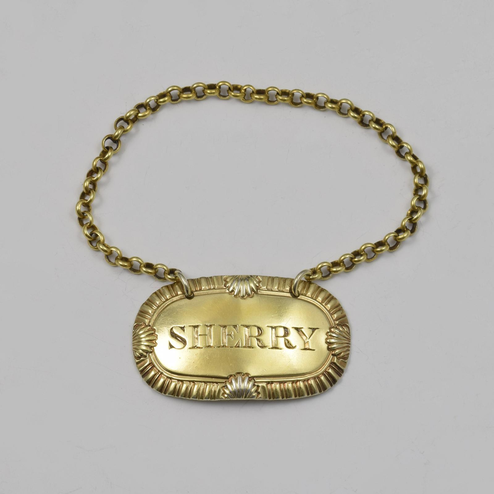 George IV Silver Gilt Sherry Decanter Wine Label Charles Rawlings 1827 (1 of 3) George IV Silver Gilt Sherry Decanter Wine Label Charles Rawlings 1827 (1 of 3)