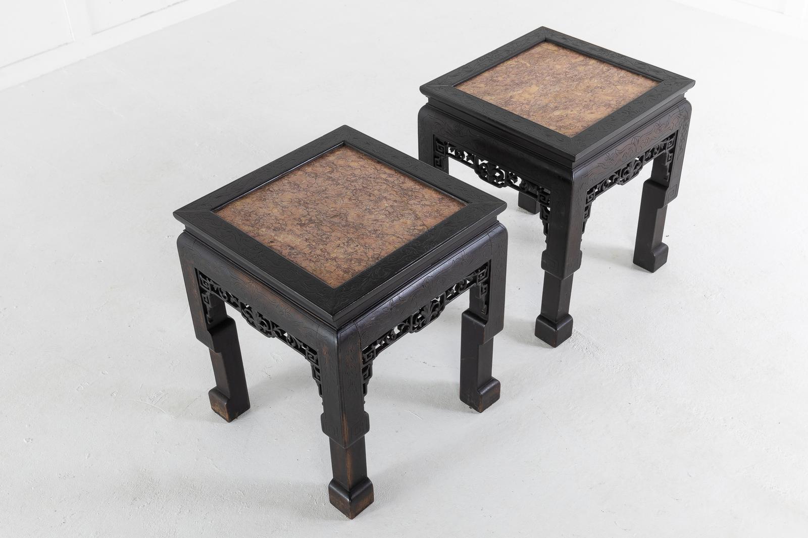 Pair of Ebonised Chinese Side Tables with Marble Tops (1 of 10) Pair of Ebonised Chinese Side Tables with Marble Tops (1 of 10)