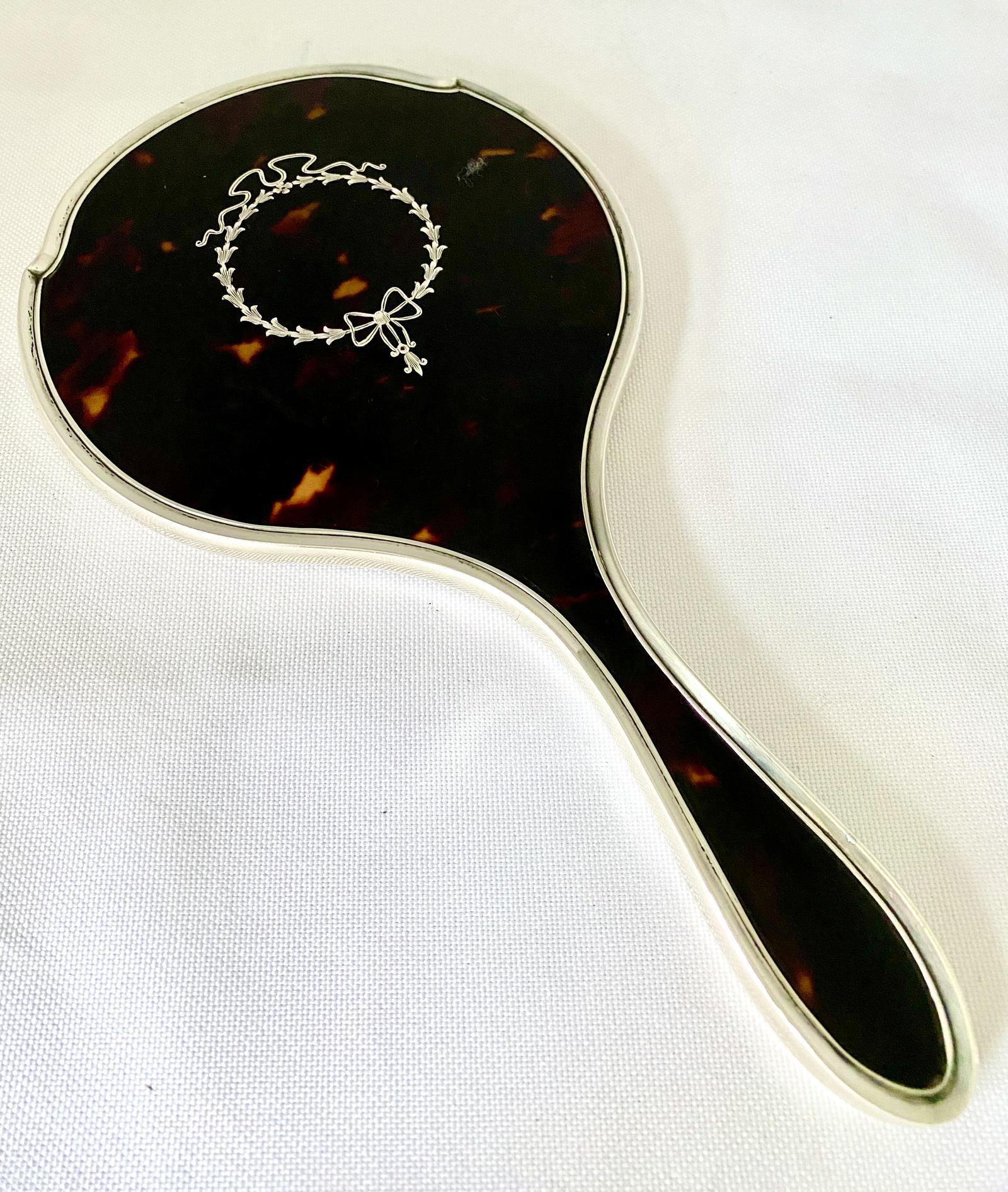 Tortoiseshell & Silver Hand Mirror. Birm 1924. (1 of 7)