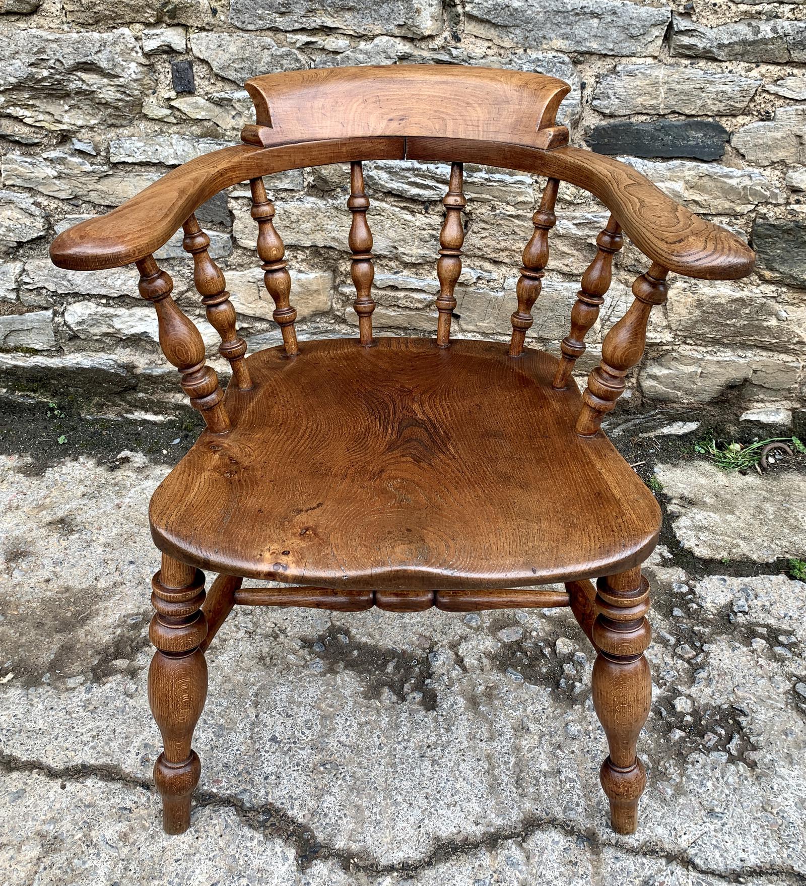 Antique Elm Captains Chair Smokers Bow (1 of 13) Antique Elm Captains Chair Smokers Bow (1 of 13)