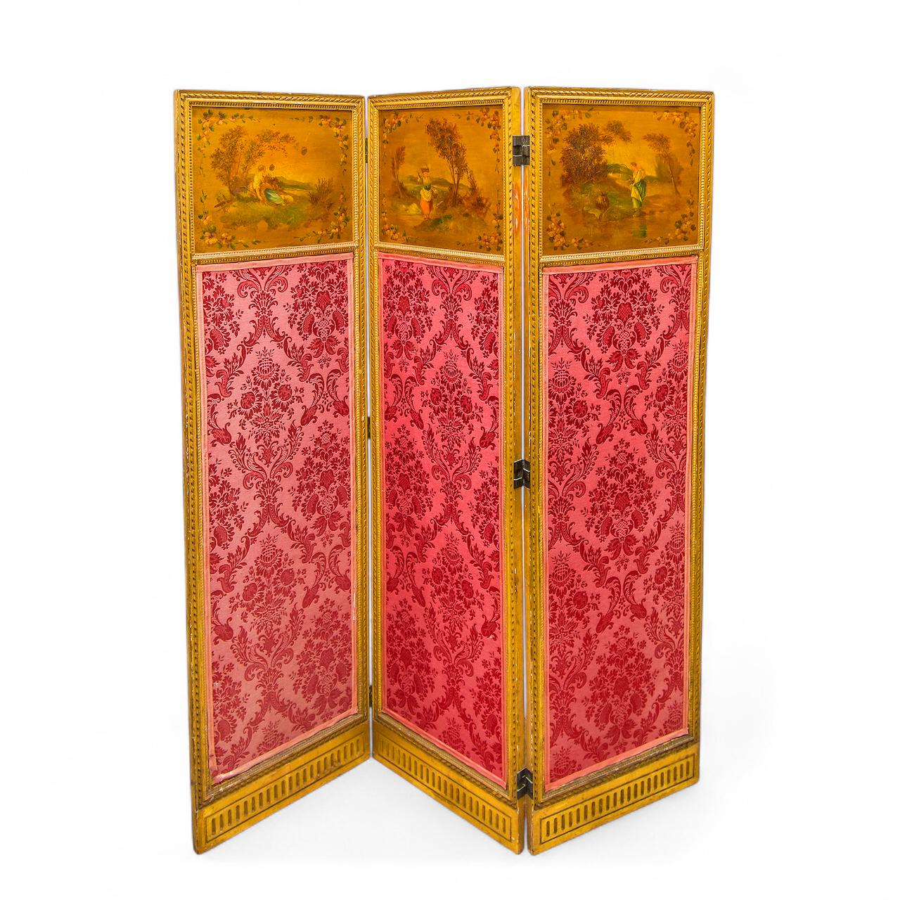 Antique French Giltwood Three Fold Screen With Painted Panels (1 of 6) Antique French Giltwood Three Fold Screen With Painted Panels (1 of 6)
