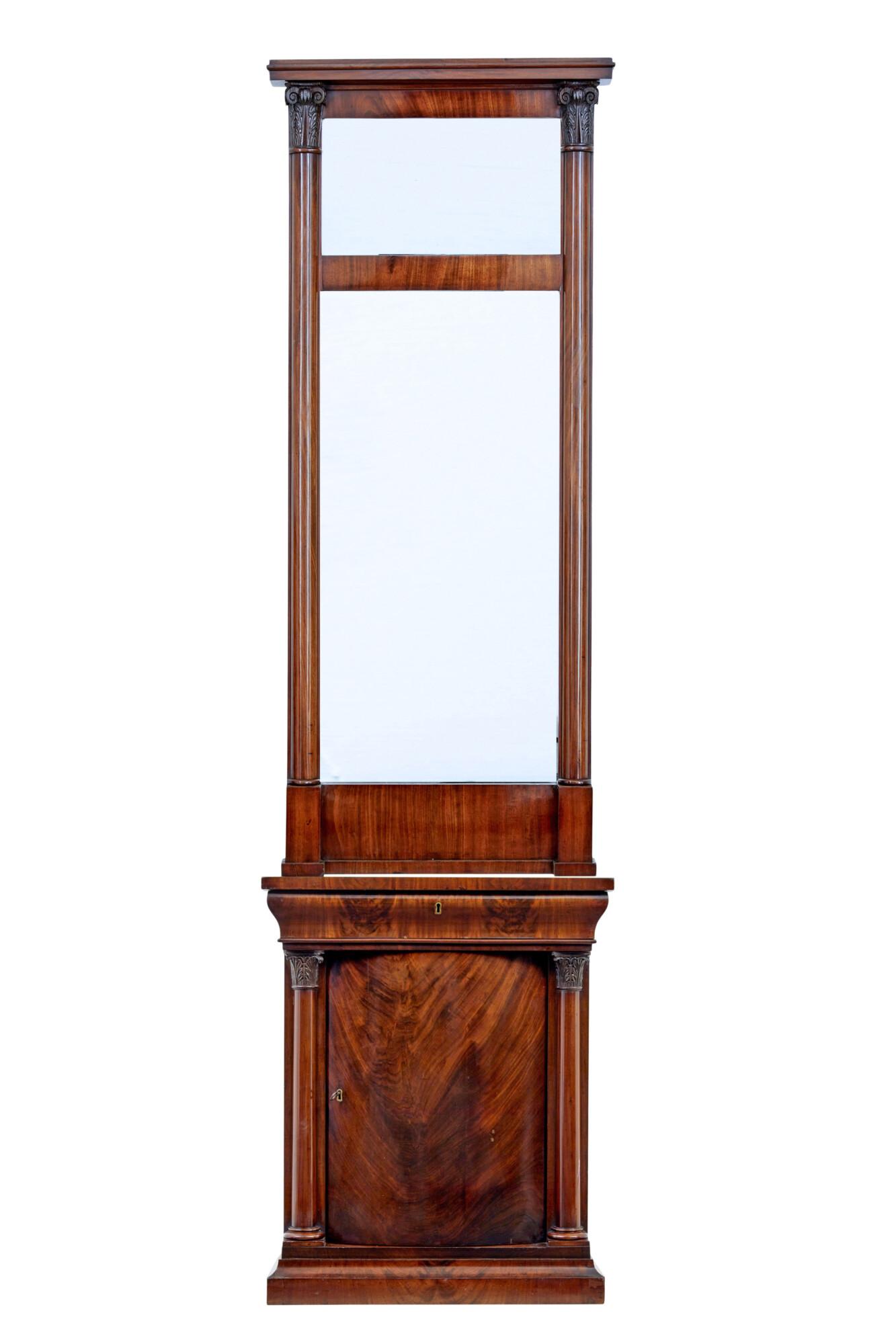 Mid 19th Century Danish Empire Mahogany Mirror on Cabinet (1 of 10)