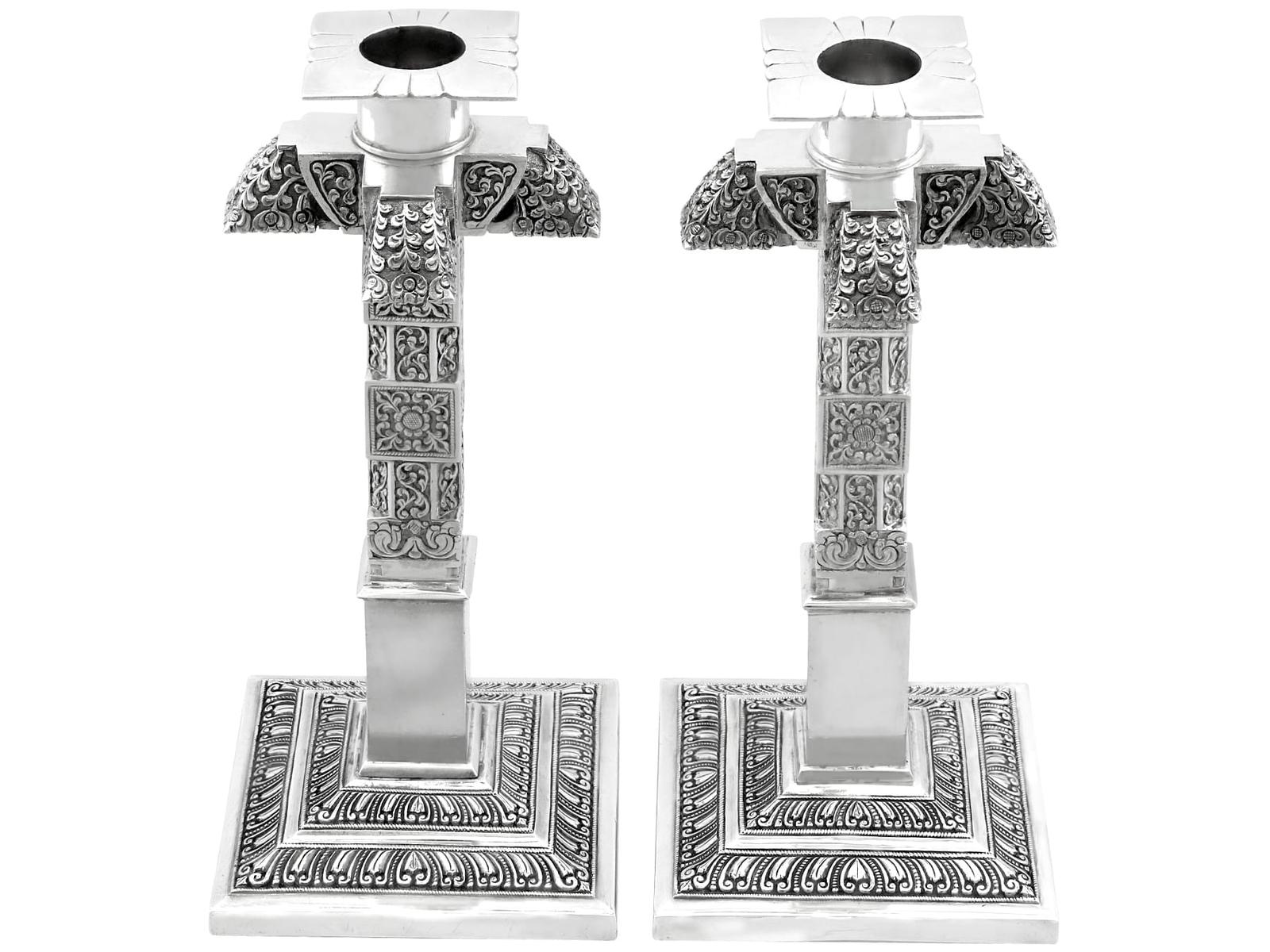 Antique Asian Sterling Silver Candlesticks c.1890 (1 of 10)