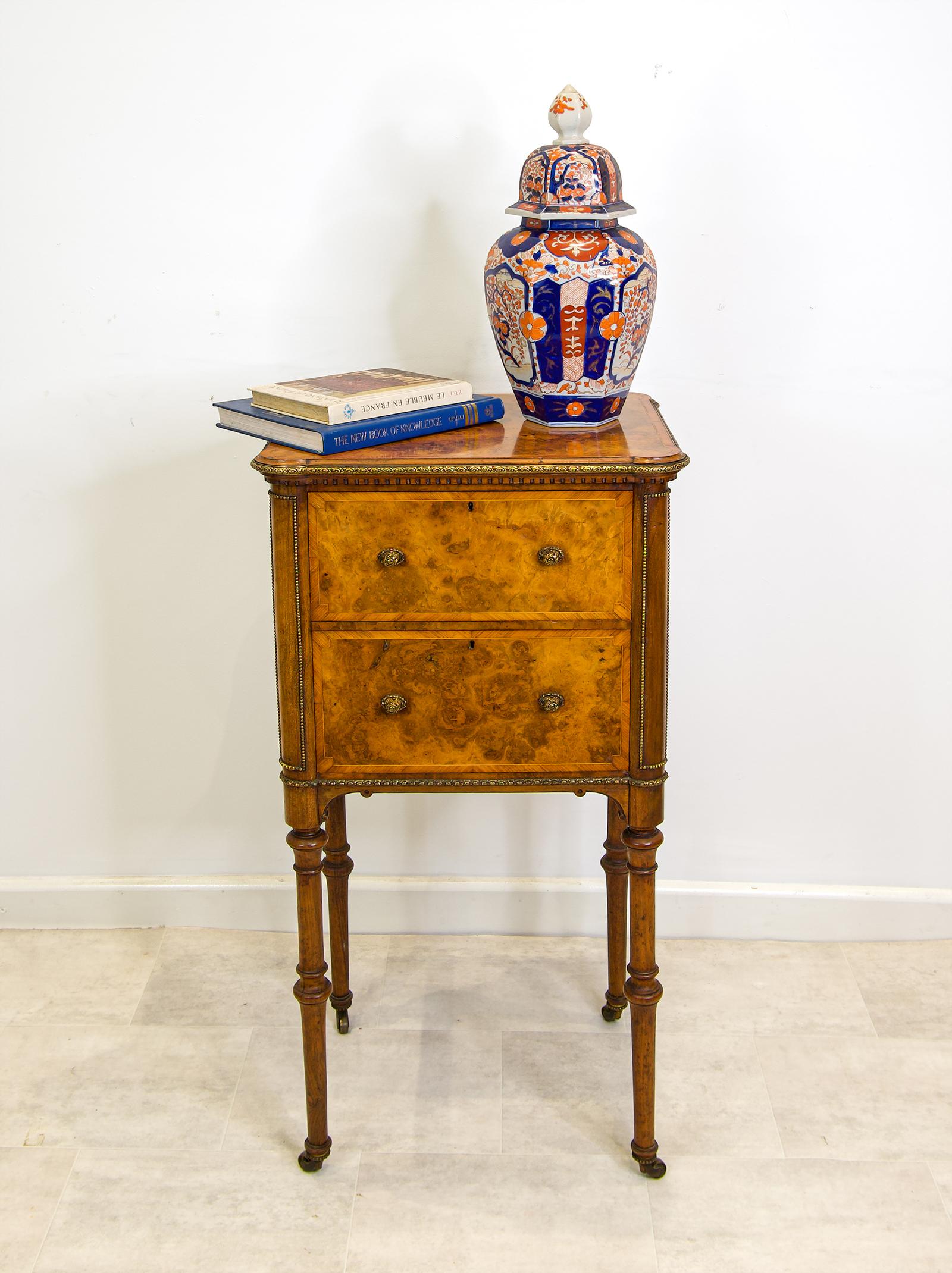 Antique French Burr Walnut Chest / Side Table (1 of 7)