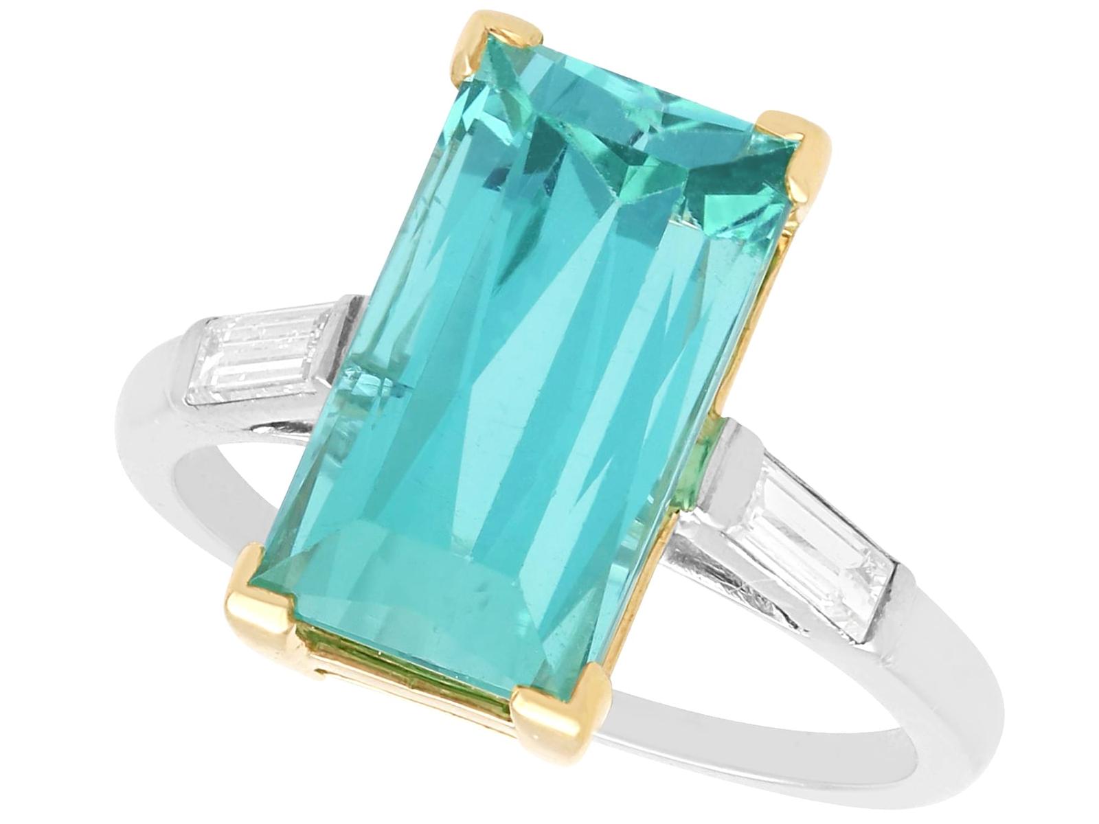 Vintage 4.46ct Tourmaline & 0.20ct Diamond, Platinum Ring (1 of 9)