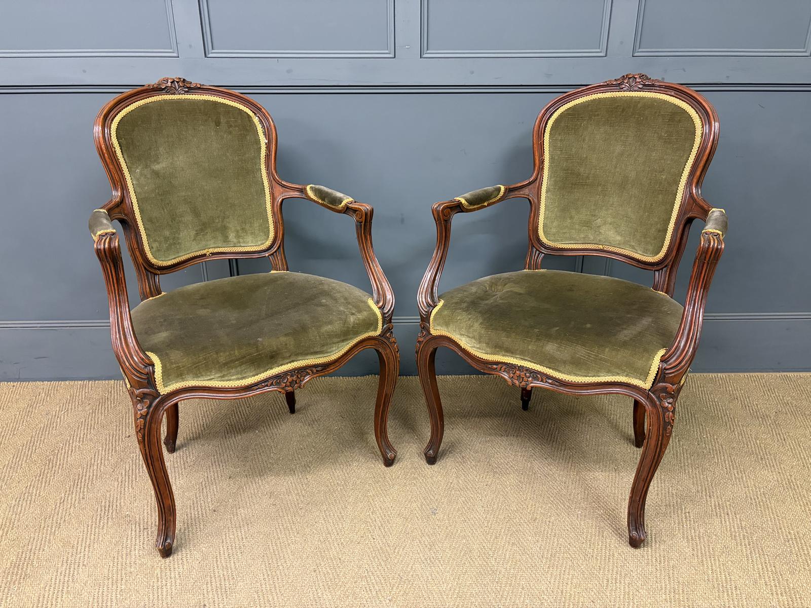 Pair of French Carved Mahogany Armchairs (1 of 14) Pair of French Carved Mahogany Armchairs (1 of 14)