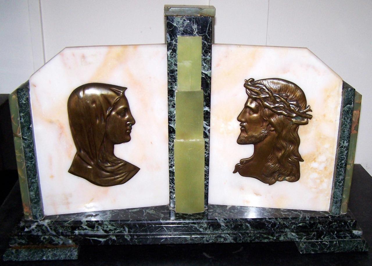 Art Deco Religious Sculpture Large Marble Panels with Metal Plaques (1 of 6)