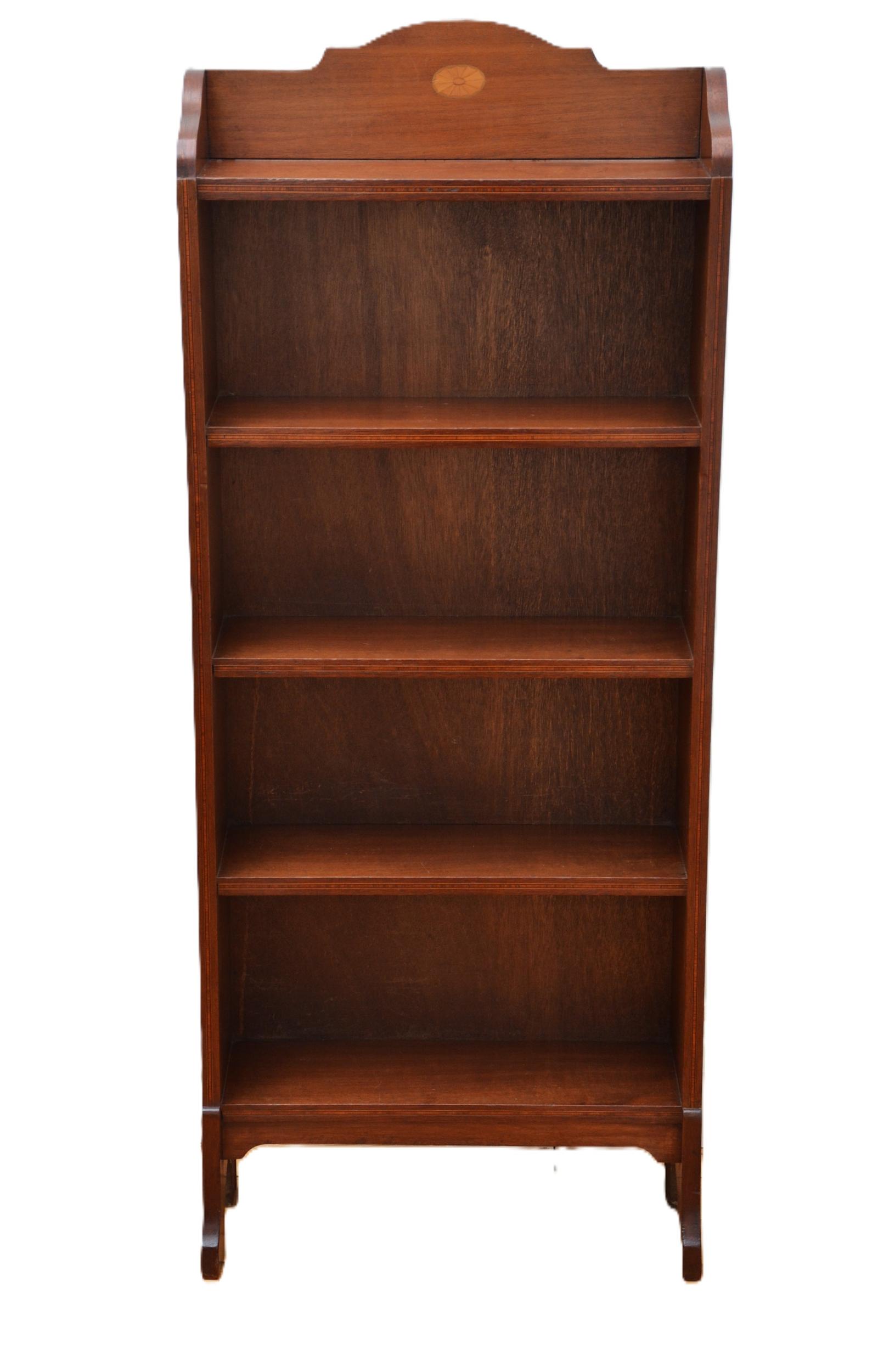 Slim Mahogany & Inlaid Open Bookcase (1 of 16) Slim Mahogany & Inlaid Open Bookcase (1 of 16)