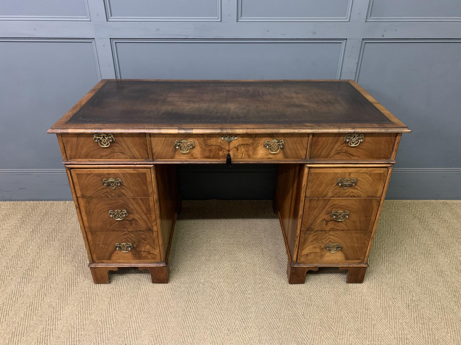 Edwardian Burr Walnut Pedestal Desk (1 of 14) Edwardian Burr Walnut Pedestal Desk (1 of 14)