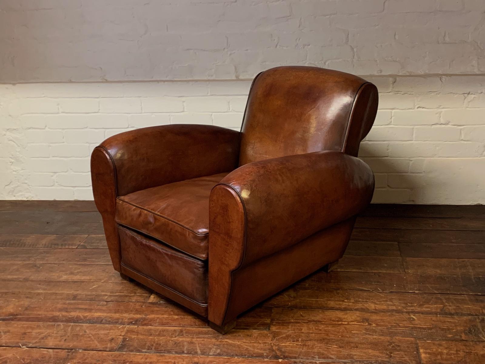 A Stunning French Leather Club Chair, Havana Gang-box Model, Circa 1940’s (1 of 11)