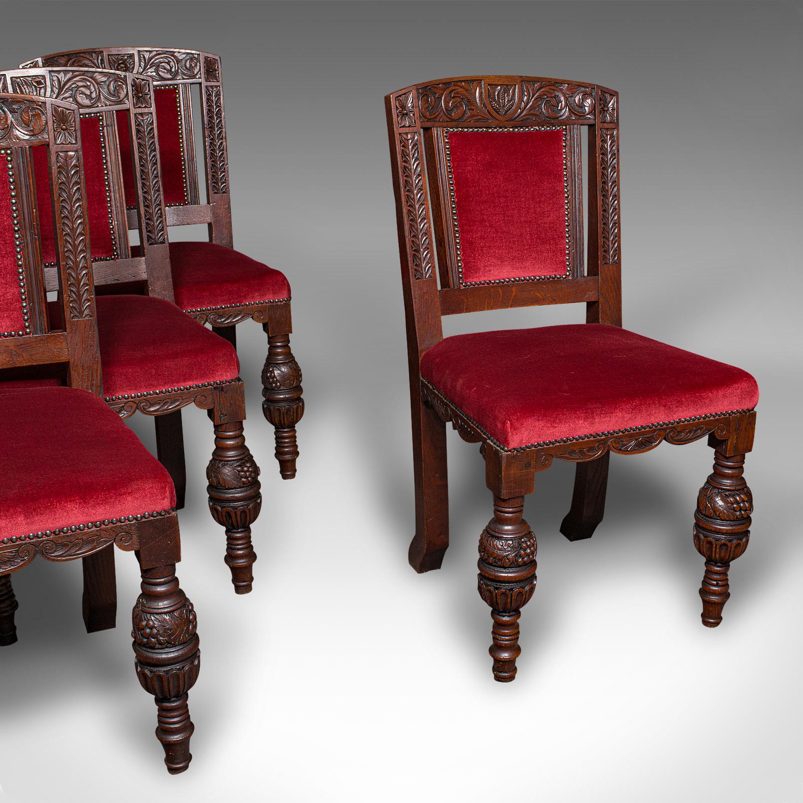 Set of 4 Antique Dining Chairs, Scottish, Oak, Gothic Revival, Victorian, C.1880 (1 of 12)